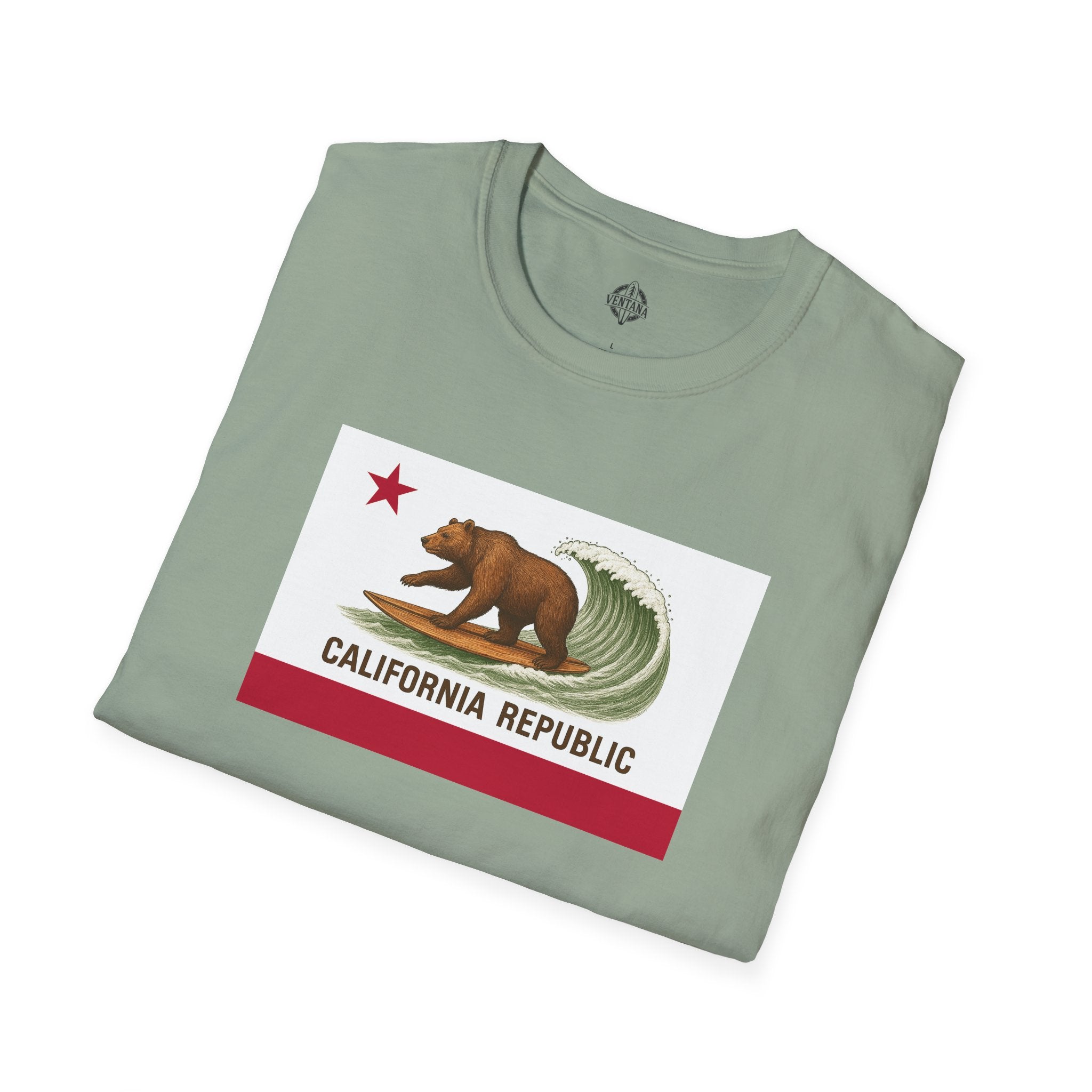 California Surfing Bear Flag Unisex - Soft Style U.S. Cotton T-Shirt