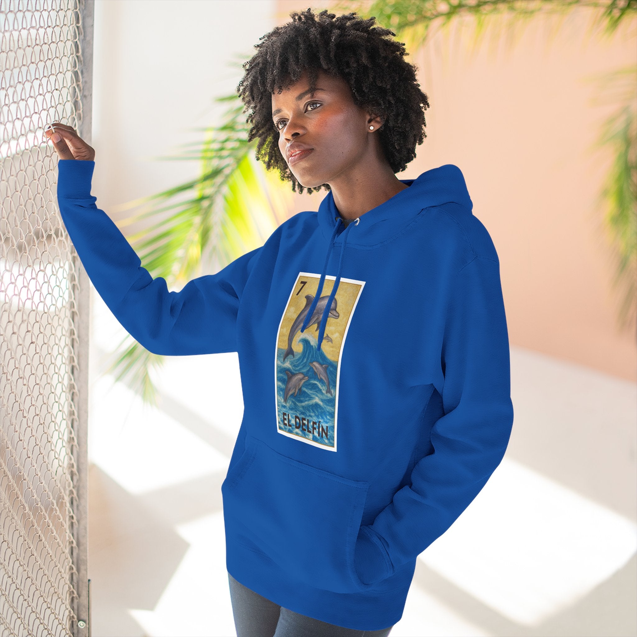 Dolphin Lotería Unisex - Pull-Over Cotton Blend Fleece Hoodie (El Delfín)