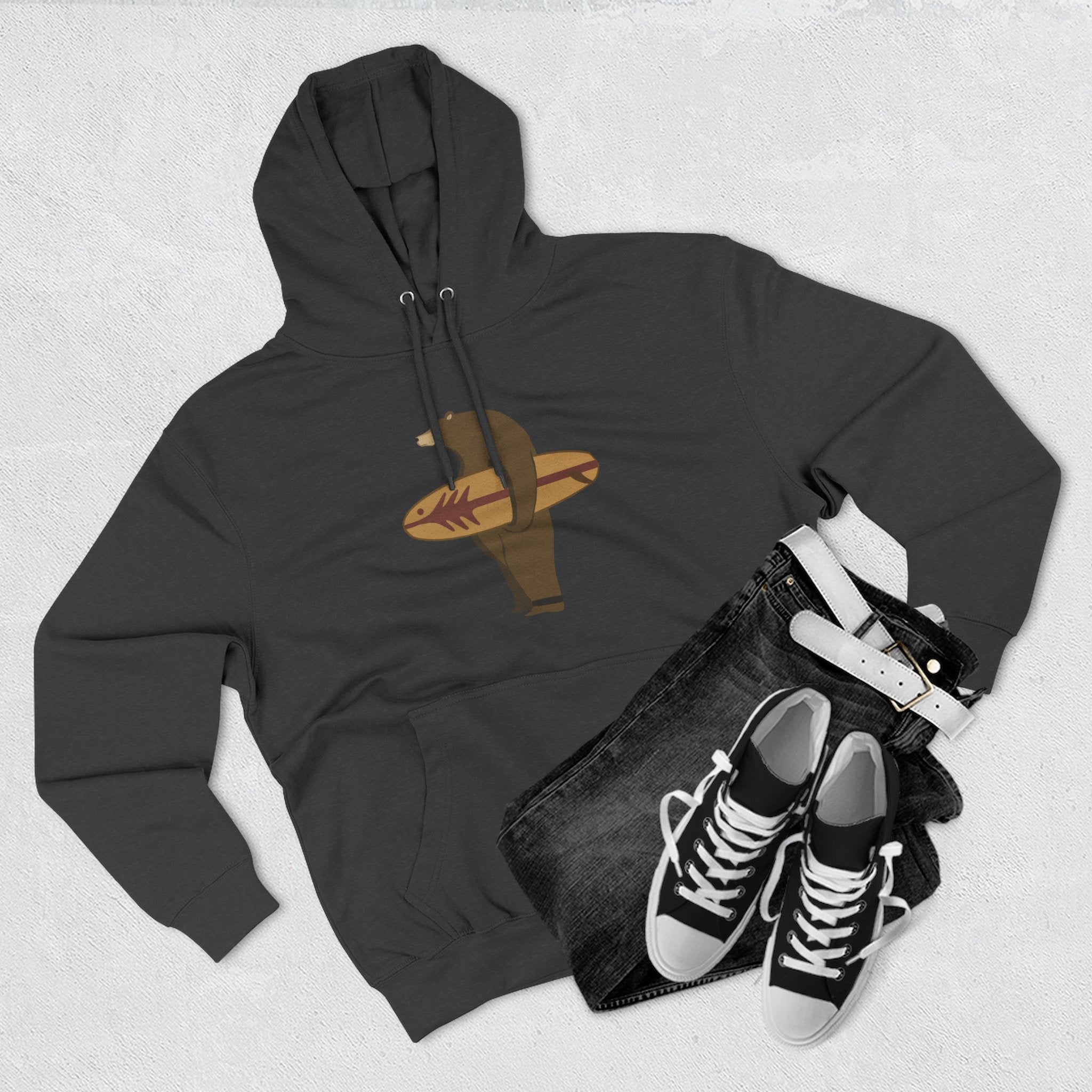 Surfing Grizzly Bear Fleece Hoodie by Fabian Lavater