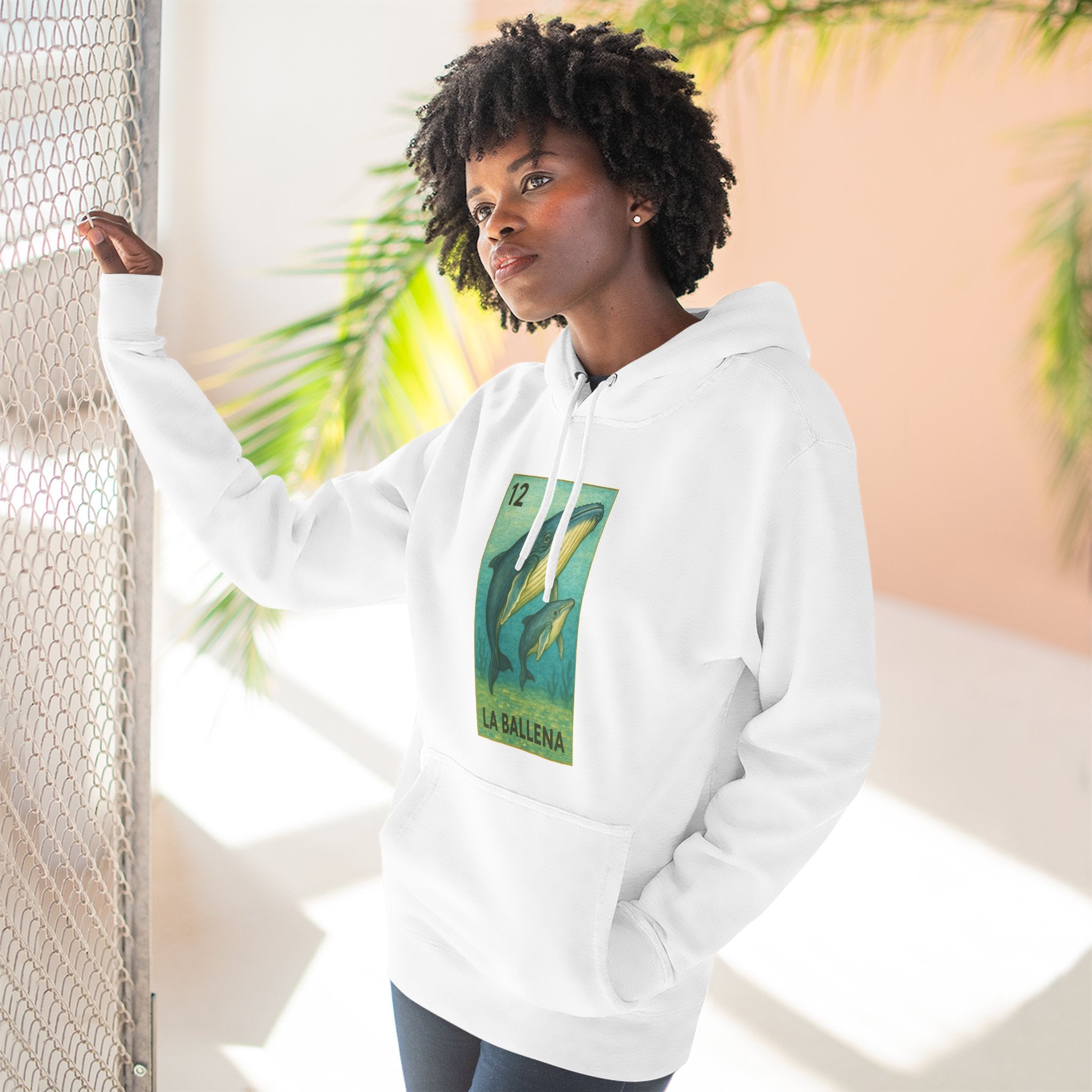 Whale Lotería Unisex - Pull-Over Cotton Blend Fleece Hoodie (La Ballena)