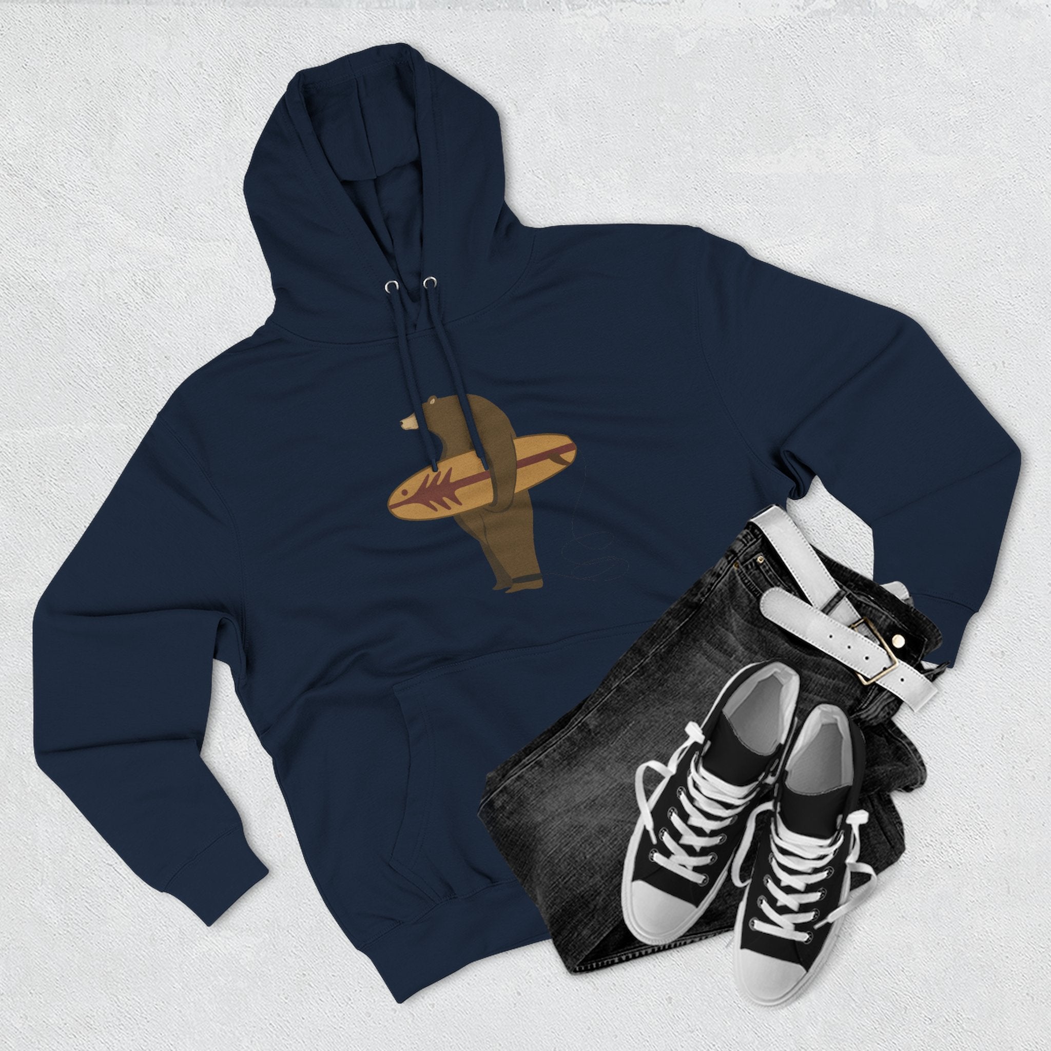 Surfing Grizzly Bear Fleece Hoodie by Fabian Lavater