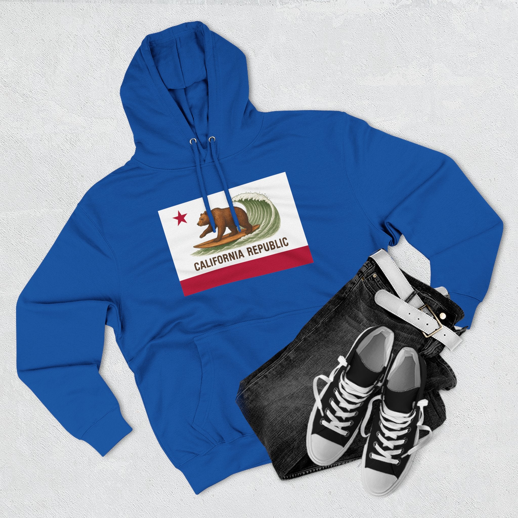 California Surfing Bear Flag Fleece Hoodie