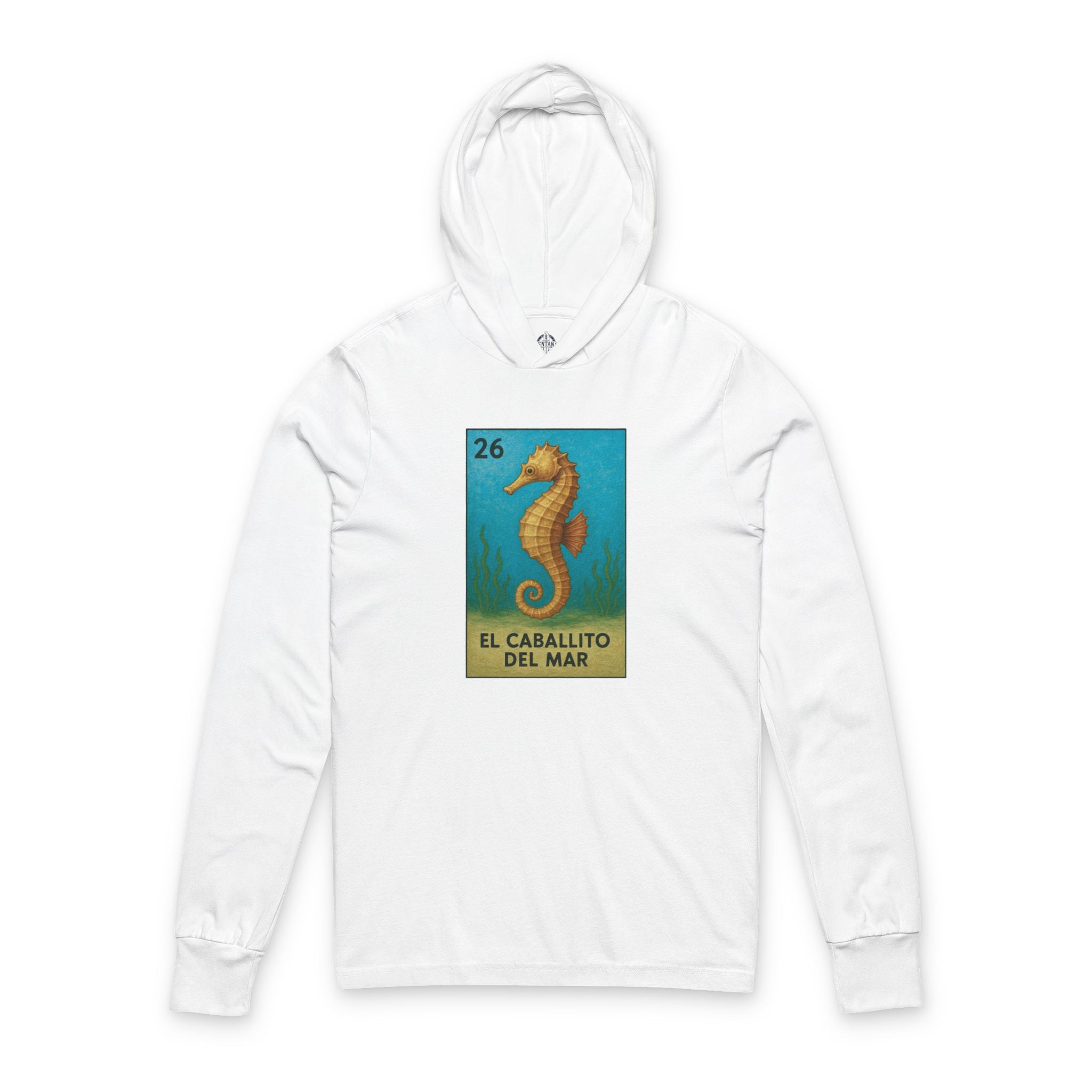 Seahorse Lotería cotton hooded long sleeve t-shirt image 3
