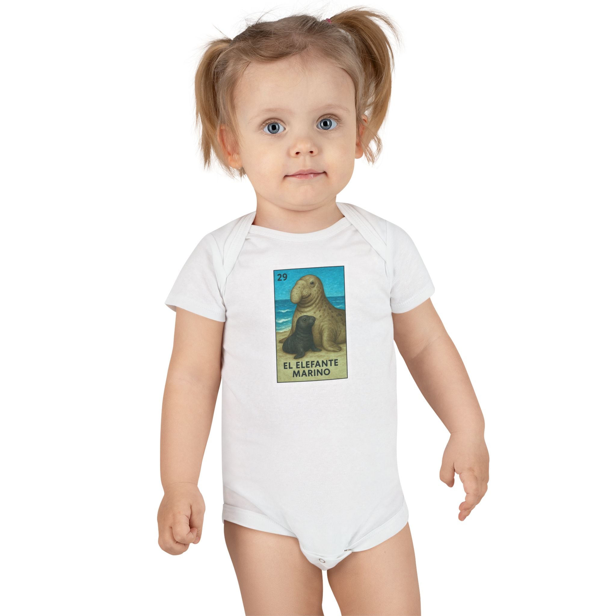 Elephant Seal Lotería baby cotton onesie image 7