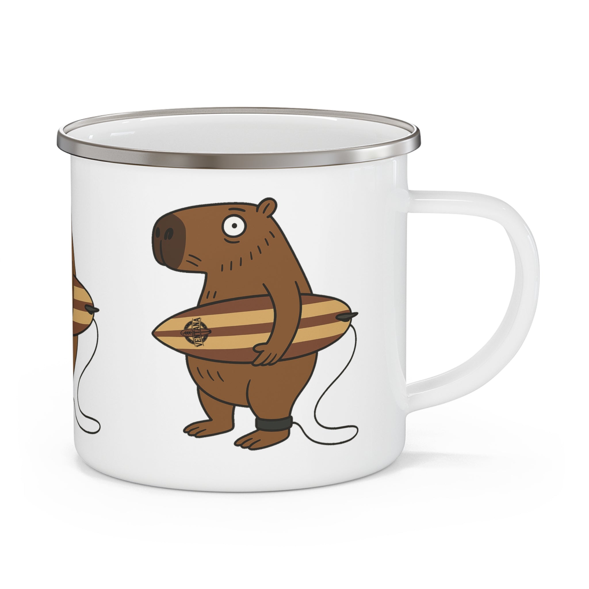 Capybara Surfer Enamel Camping Mug (12oz - small)