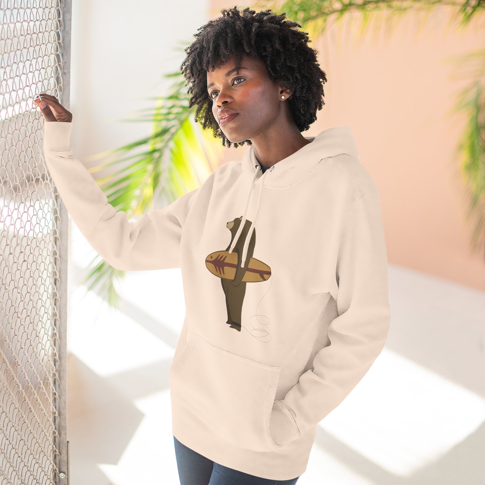 Surfing Grizzly Bear Fleece Hoodie by Fabian Lavater