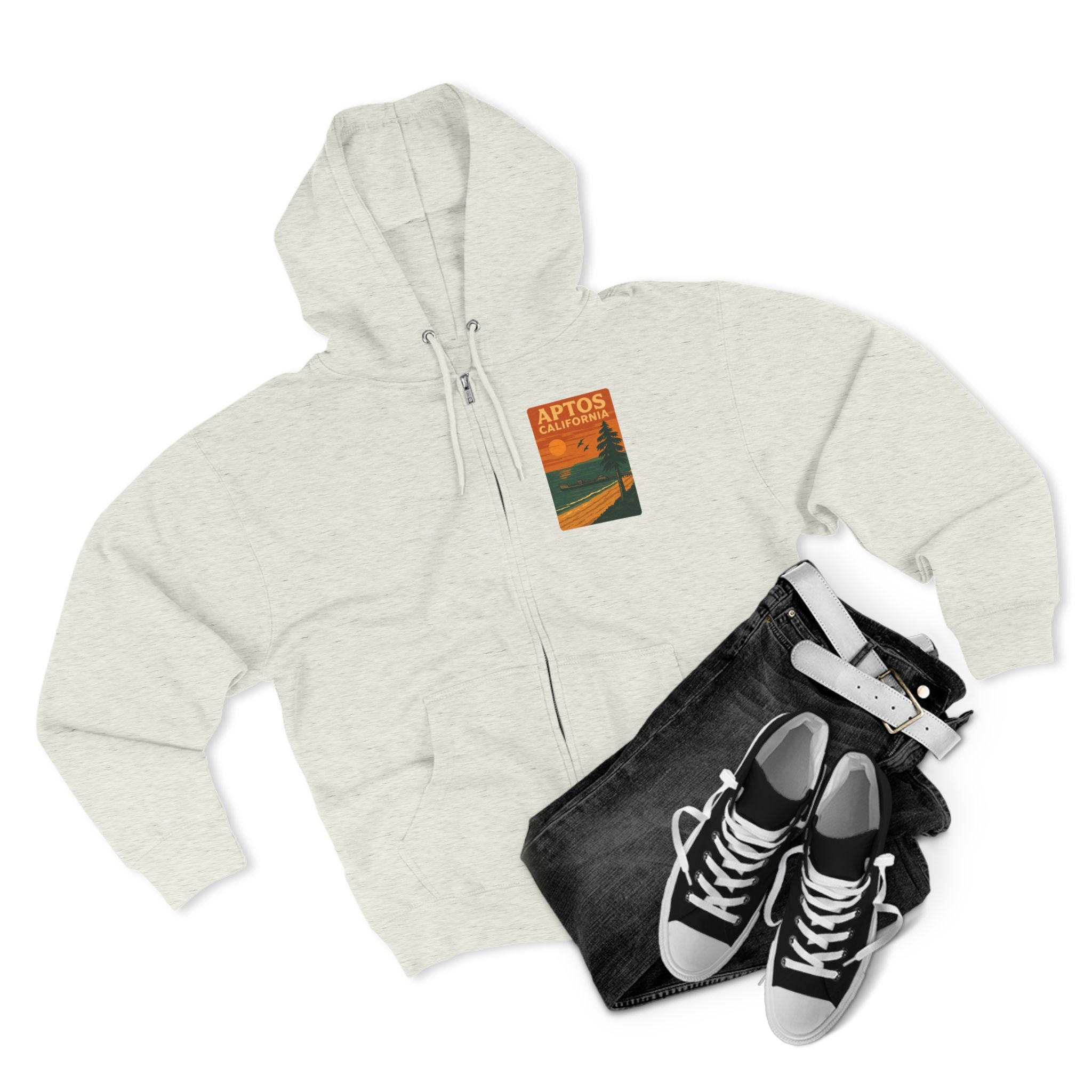 Aptos California Sunset Unisex - Zip Cotton Blend Fleece Hoodie