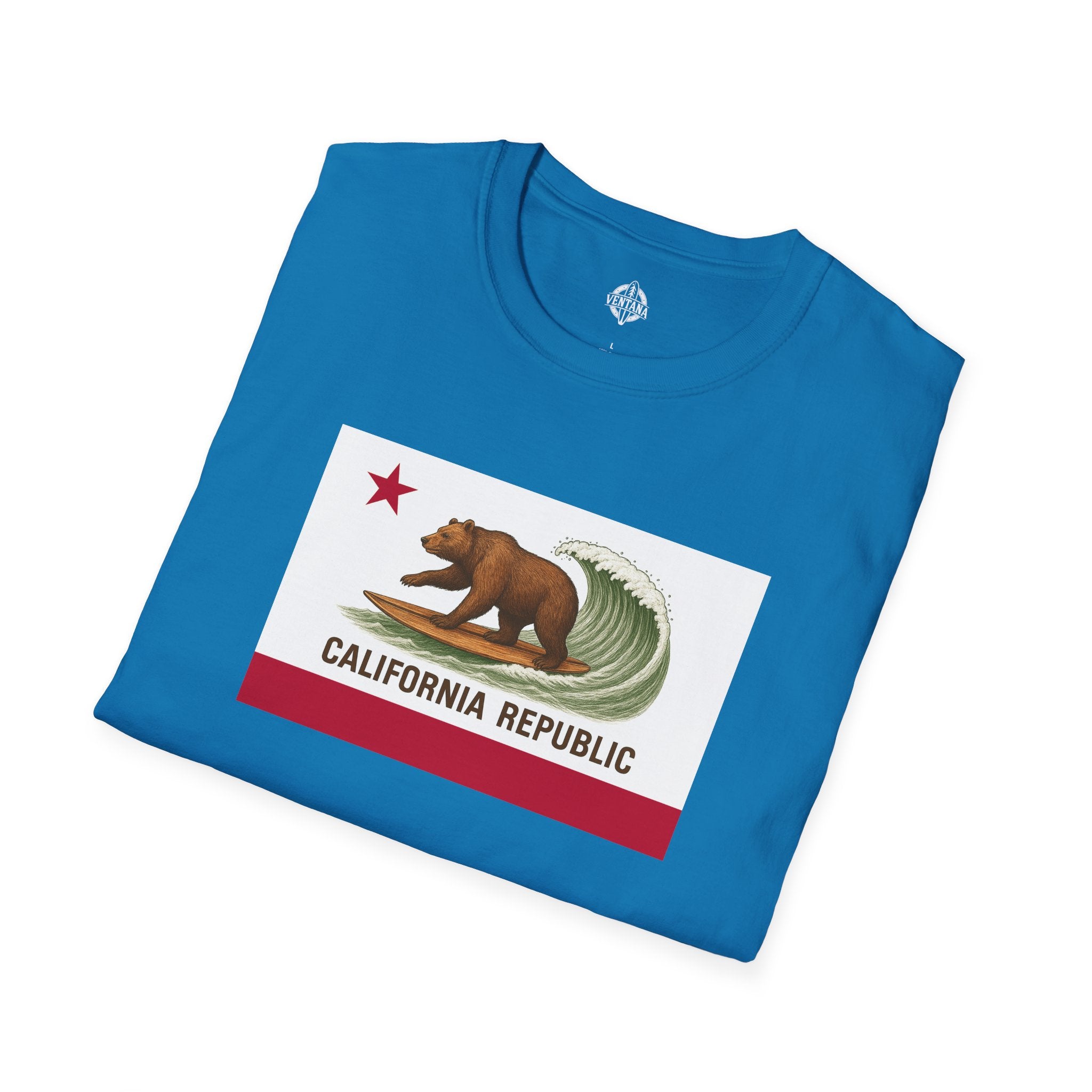 California Surfing Bear Flag Unisex - Soft Style U.S. Cotton T-Shirt