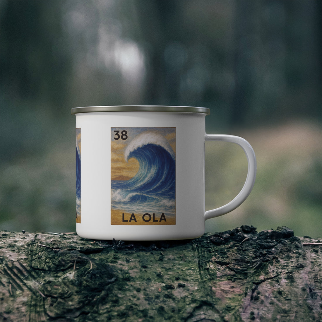 Wave Lotería Enamel Camping Mug (La Ola) (12oz - small)