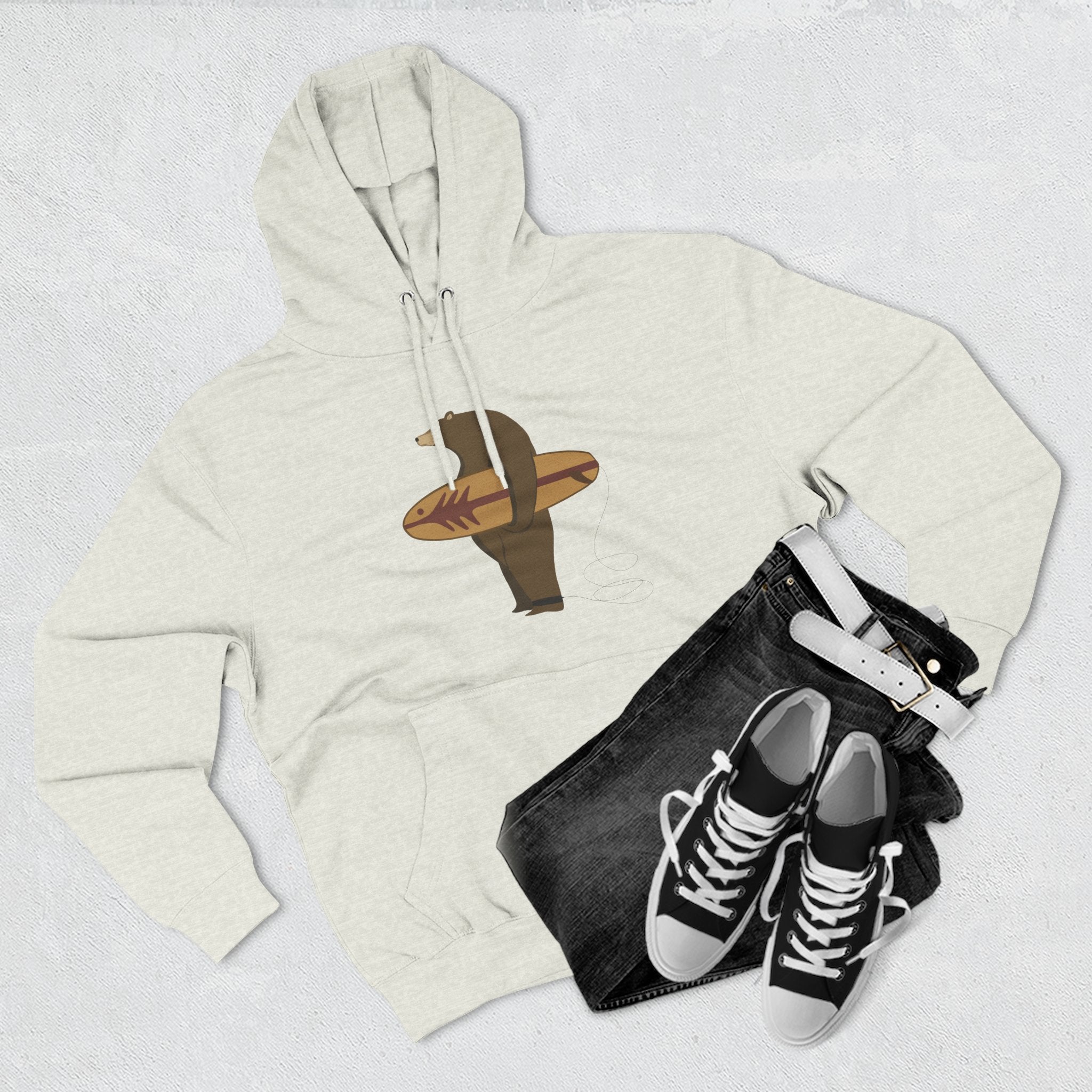 Surfing Grizzly Bear Fleece Hoodie by Fabian Lavater