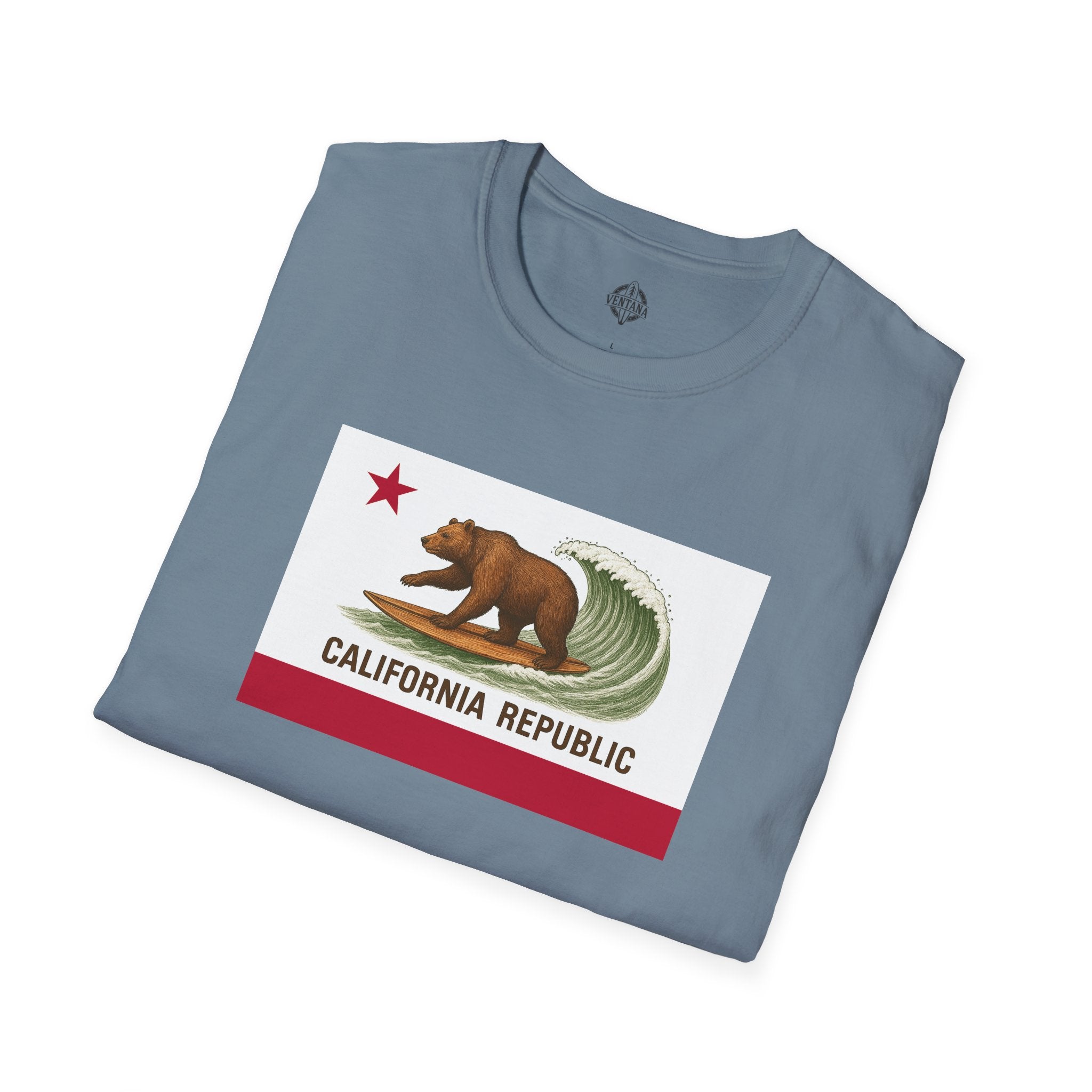 California Surfing Bear Flag Unisex - Soft Style U.S. Cotton T-Shirt