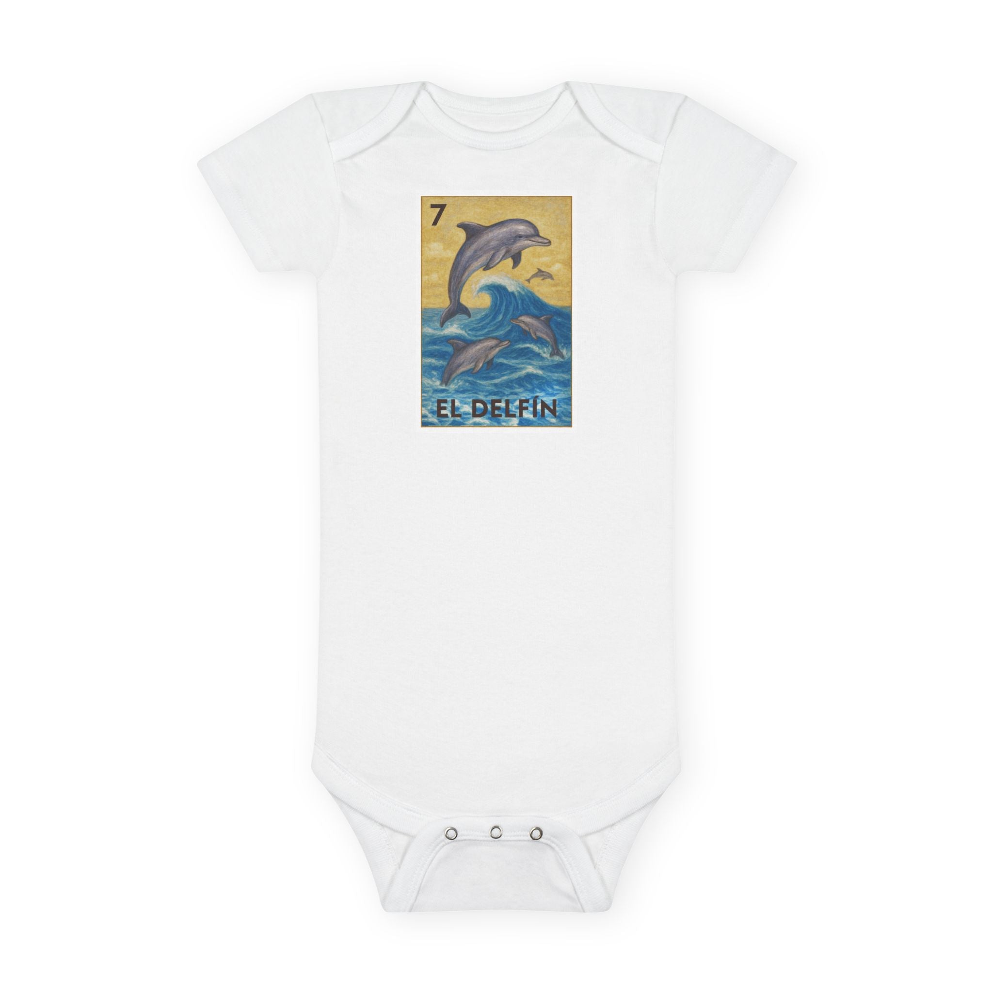 Dolphin Lotería - Baby Short Sleeve 100% Cotton Onesie (El Delfín)