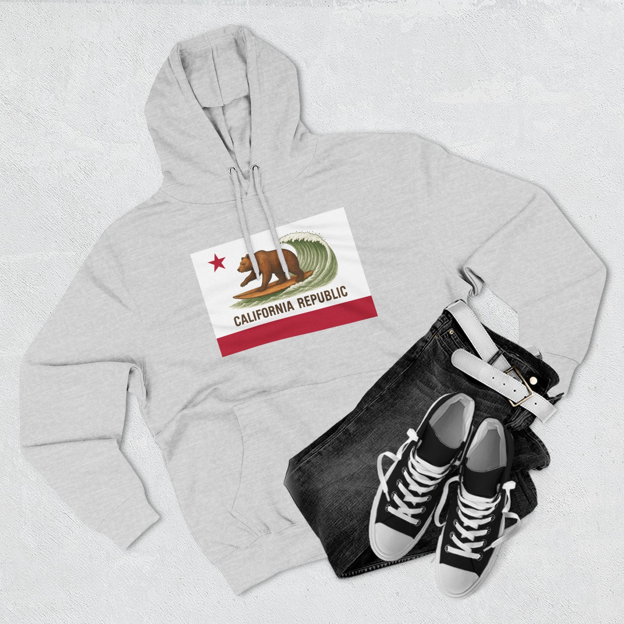 California Surfing Bear Flag fleece hoodie image 18