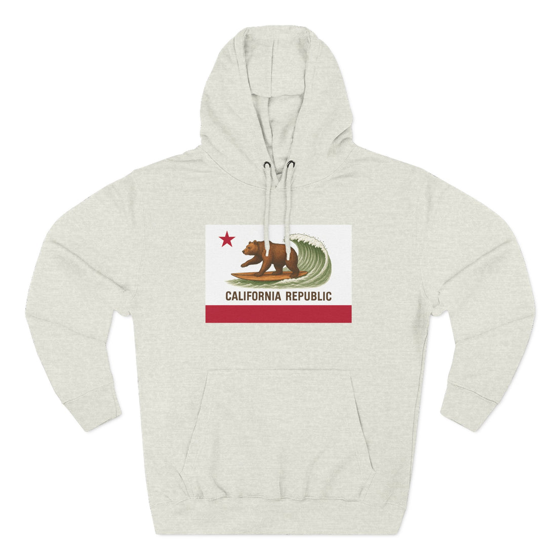 California Surfing Bear Flag Unisex - Pull-Over Cotton Blend Fleece Hoodie