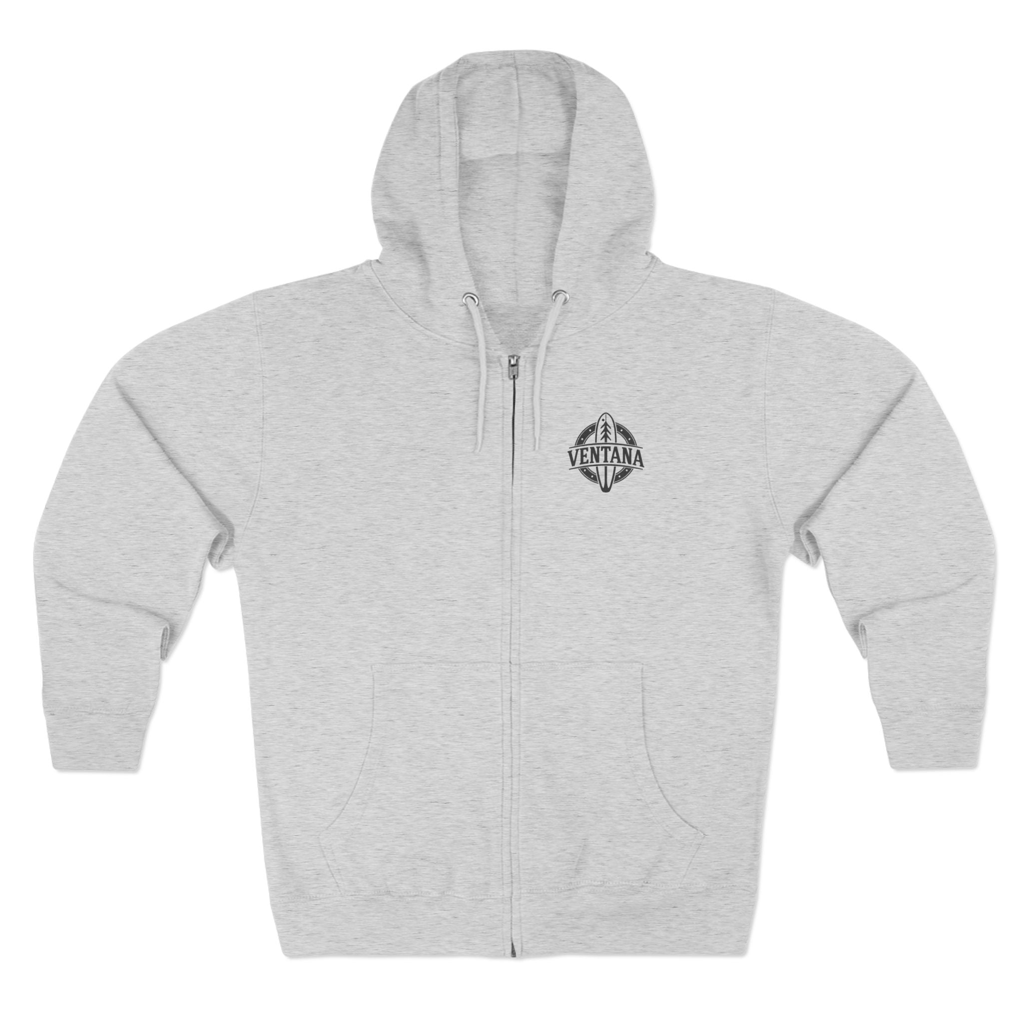 Hood and shoulder detail on the Ventana Monterey Bay zip hoodie