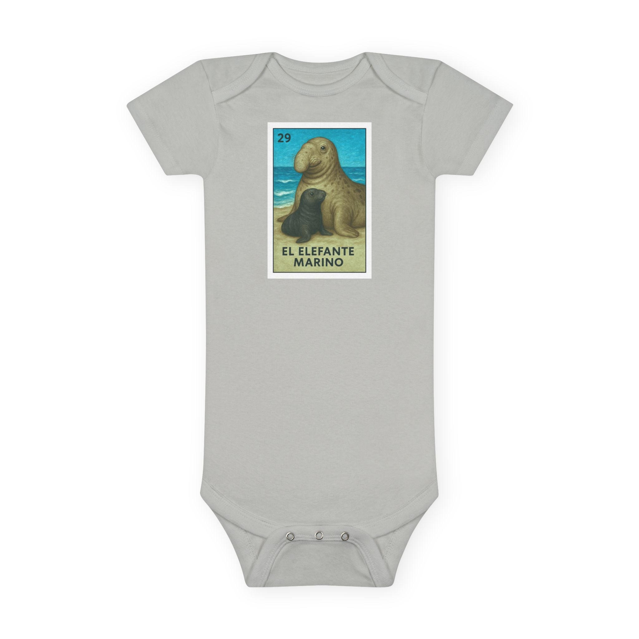 Elephant Seal Lotería baby cotton onesie image 4