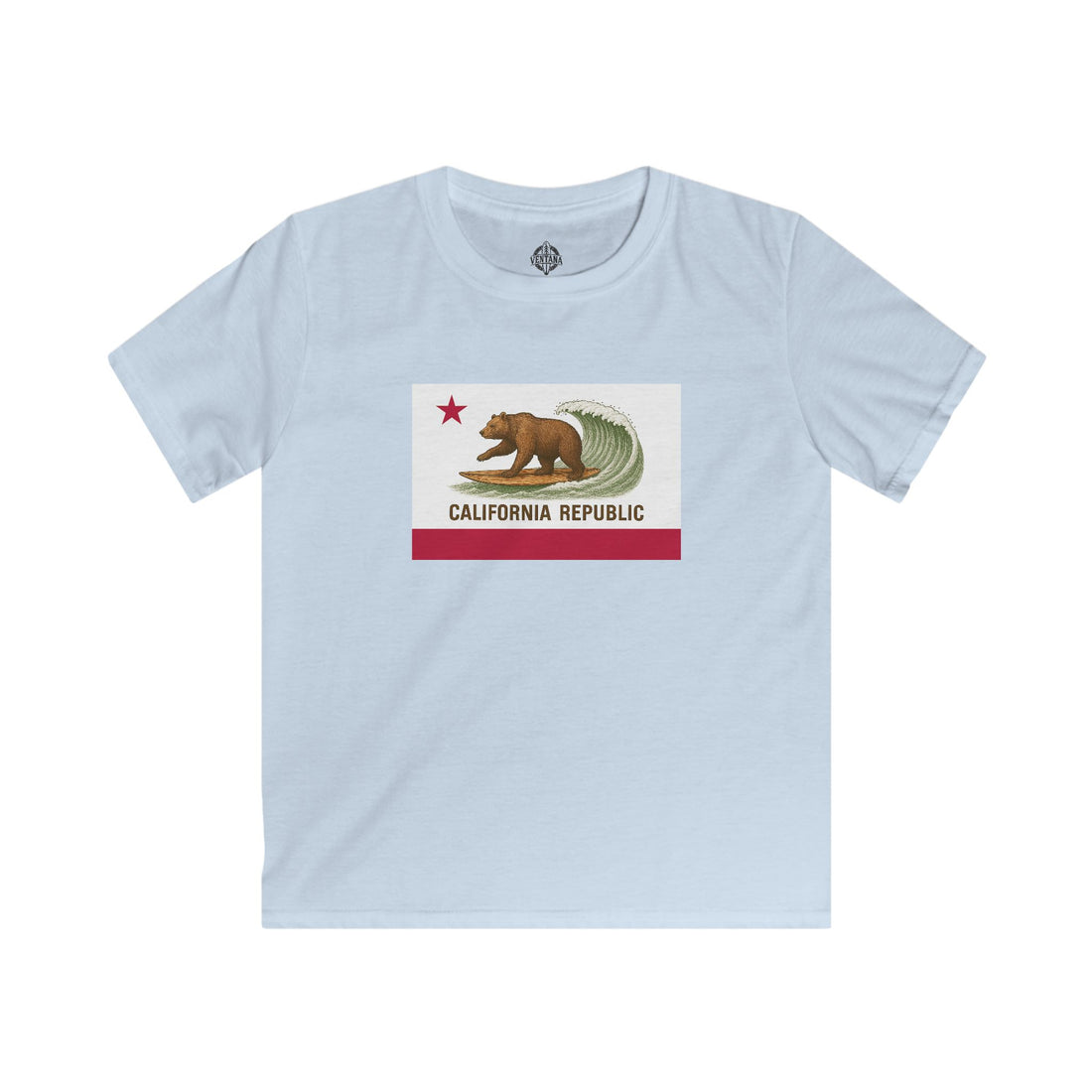 California Surfing Bear Flag Kids - Soft Style U.S. Cotton T-Shirt