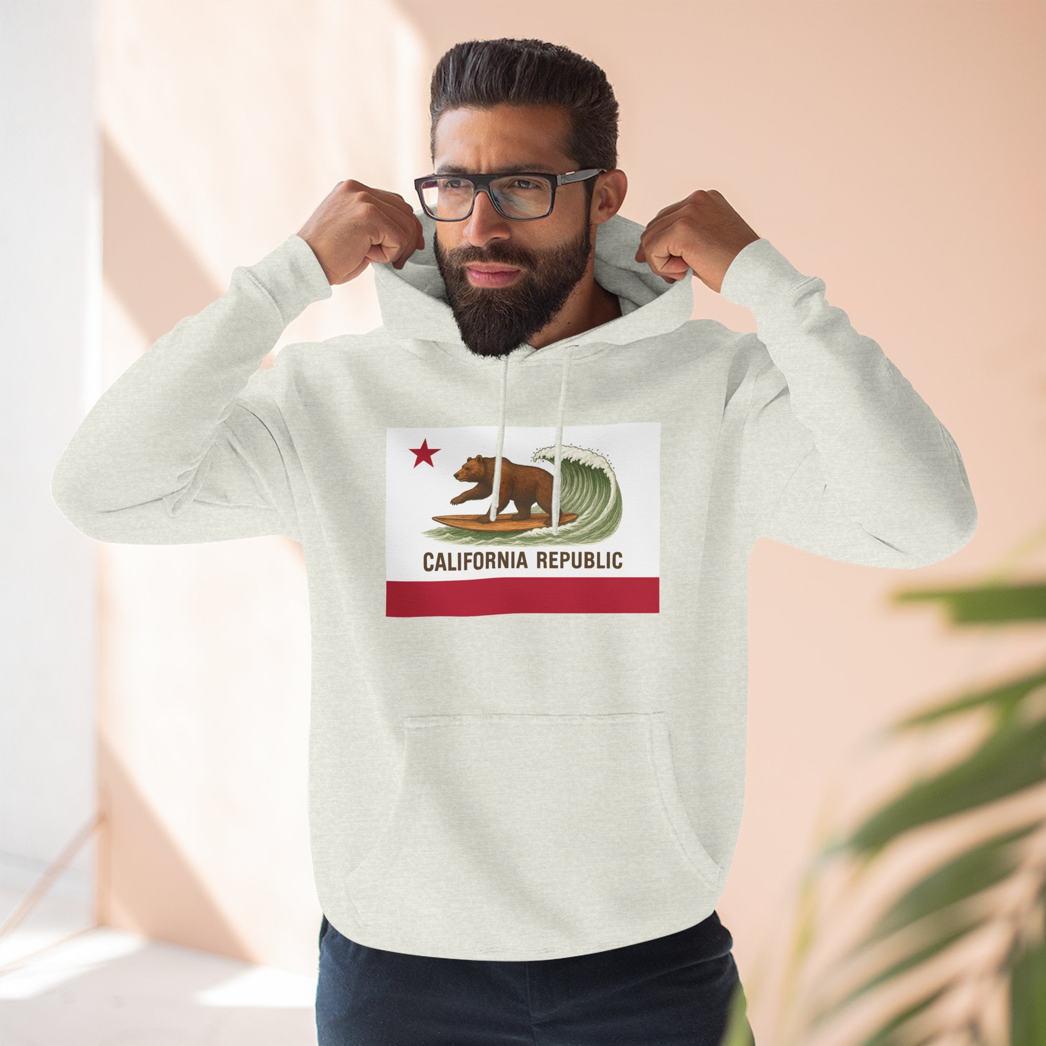 California Surfing Bear Flag Fleece Hoodie