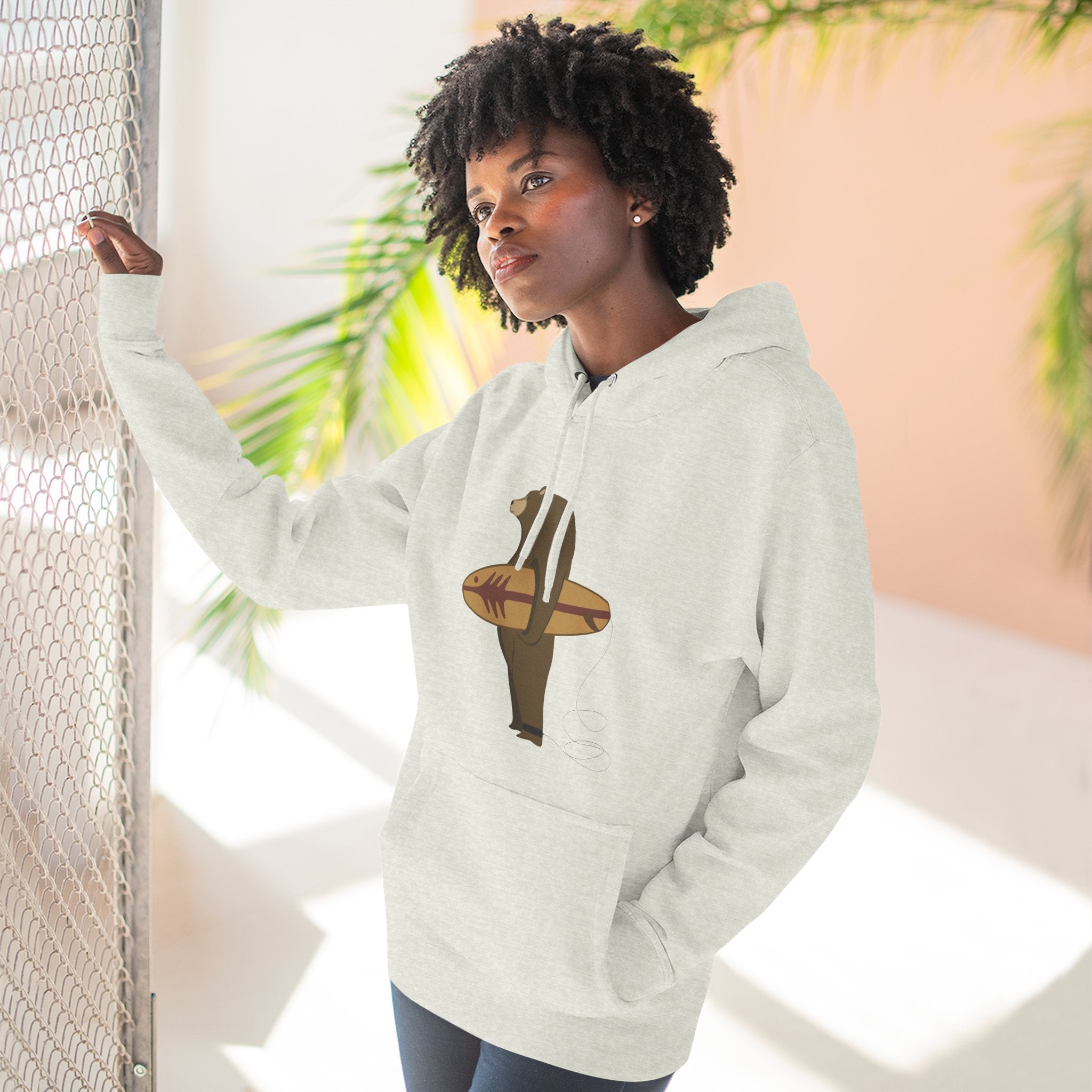 Surfing Grizzly Bear Fleece Hoodie by Fabian Lavater