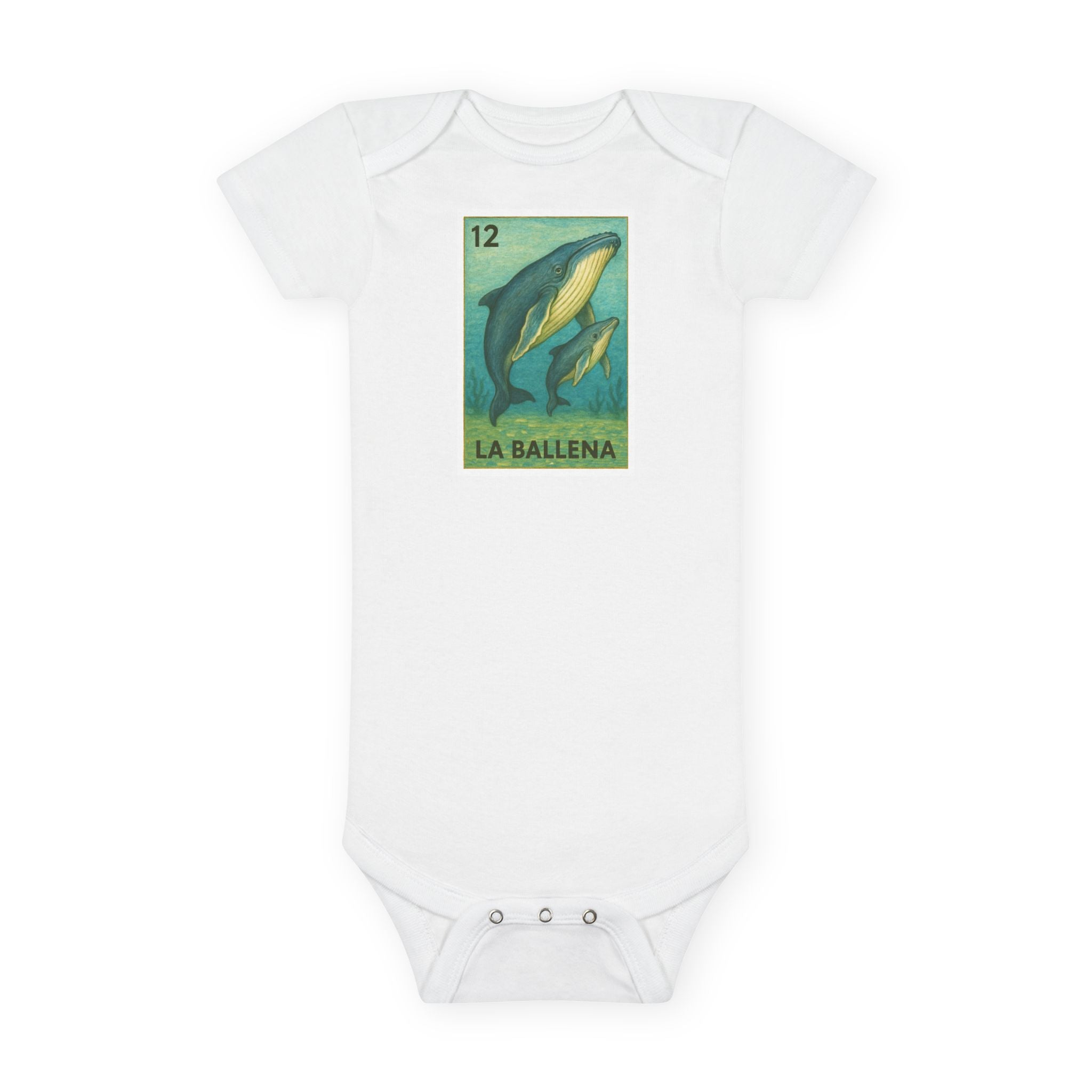 Whale Lotería baby cotton onesie image 3