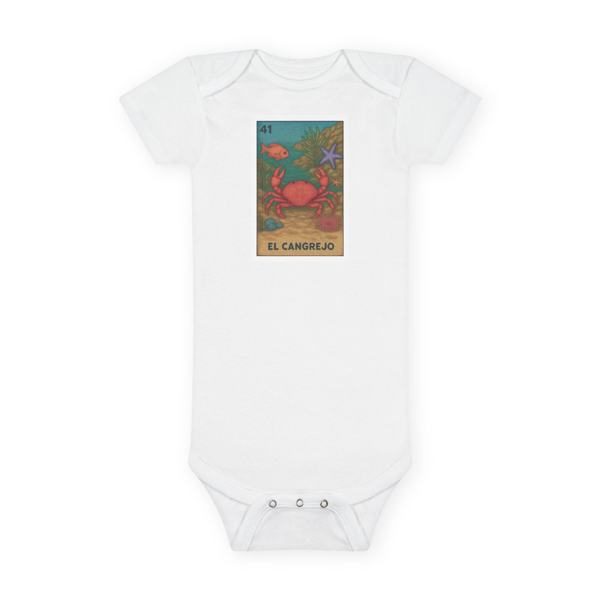 Crab Lotería baby cotton onesie image 3