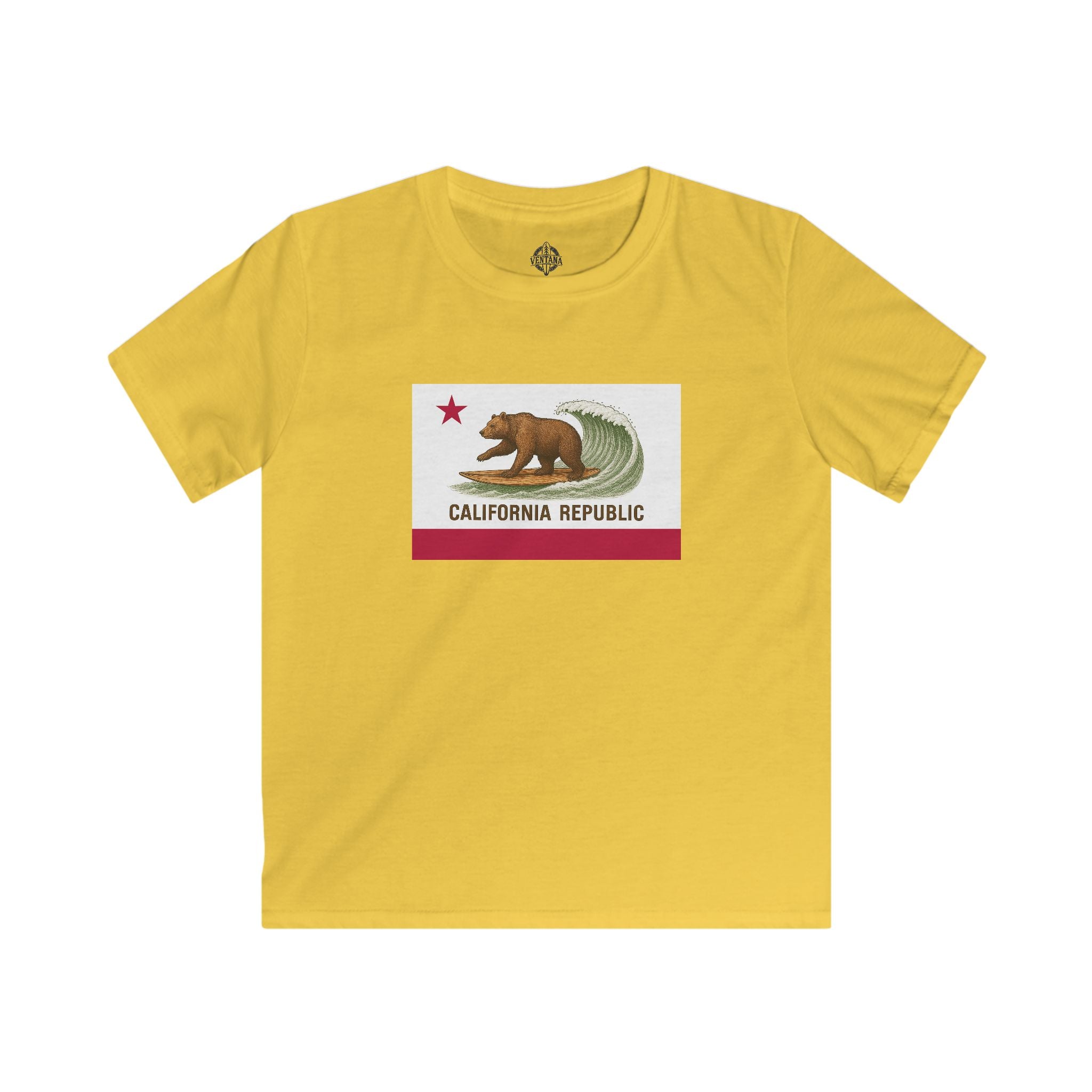 California Surfing Bear Flag Kids - Soft Style U.S. Cotton T-Shirt