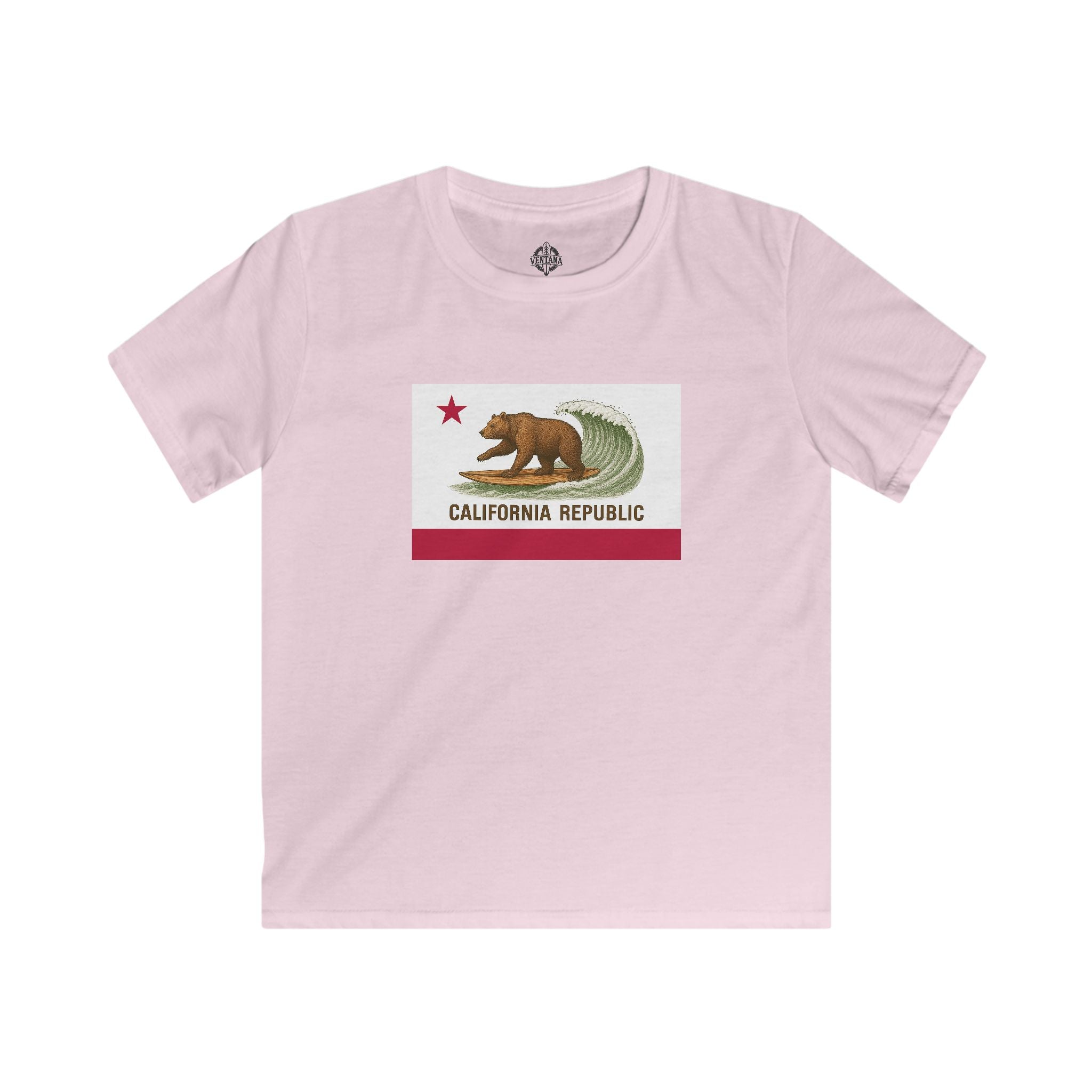 California Surfing Bear Flag Kids - Soft Style U.S. Cotton T-Shirt