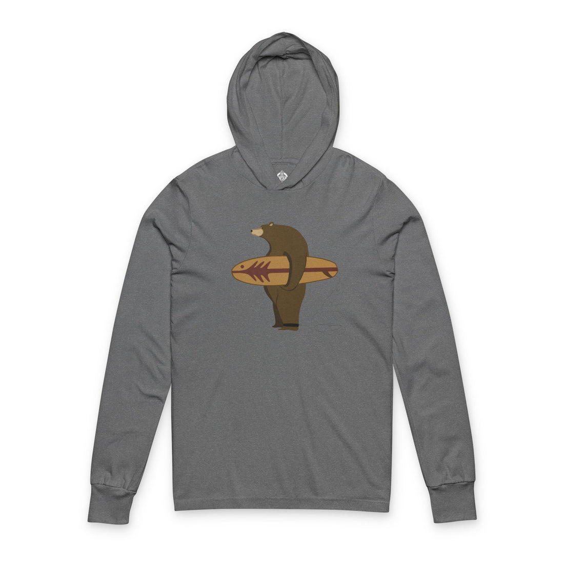 Surfing Grizzly Bear by Fabian Lavater cotton hooded long sleeve t-shirt image 2