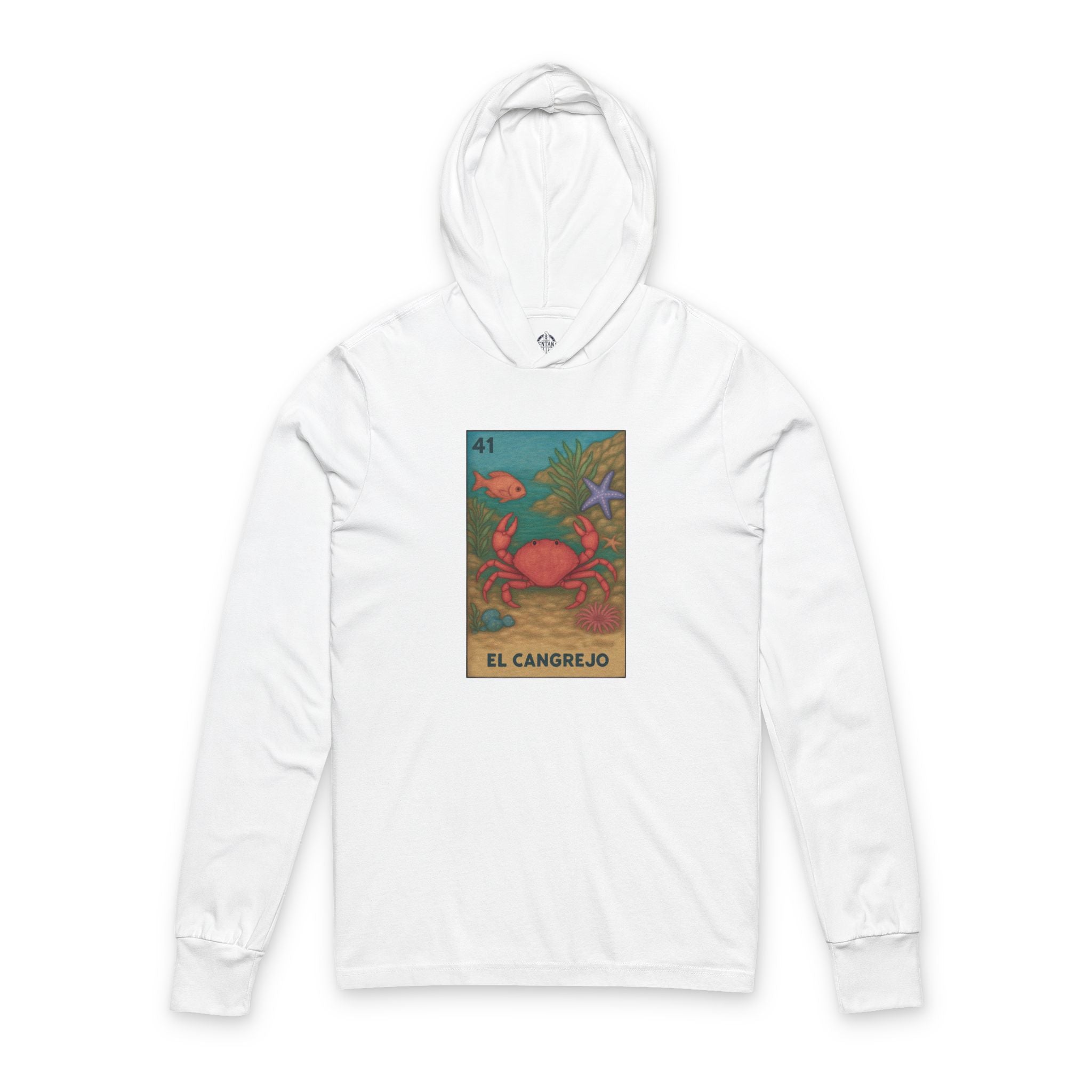 Crab Lotería cotton hooded long sleeve t-shirt image 3
