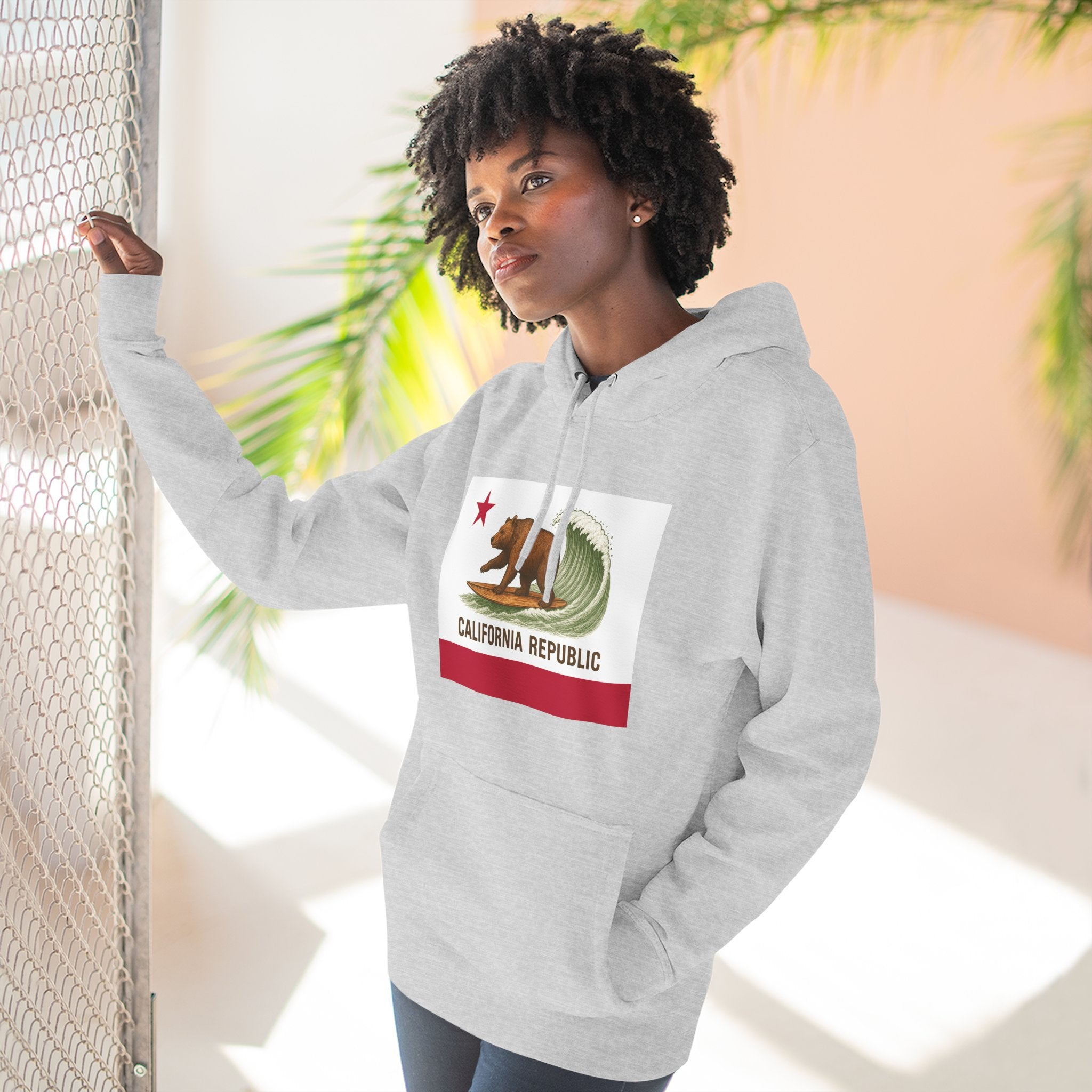 California Surfing Bear Flag fleece hoodie image 16