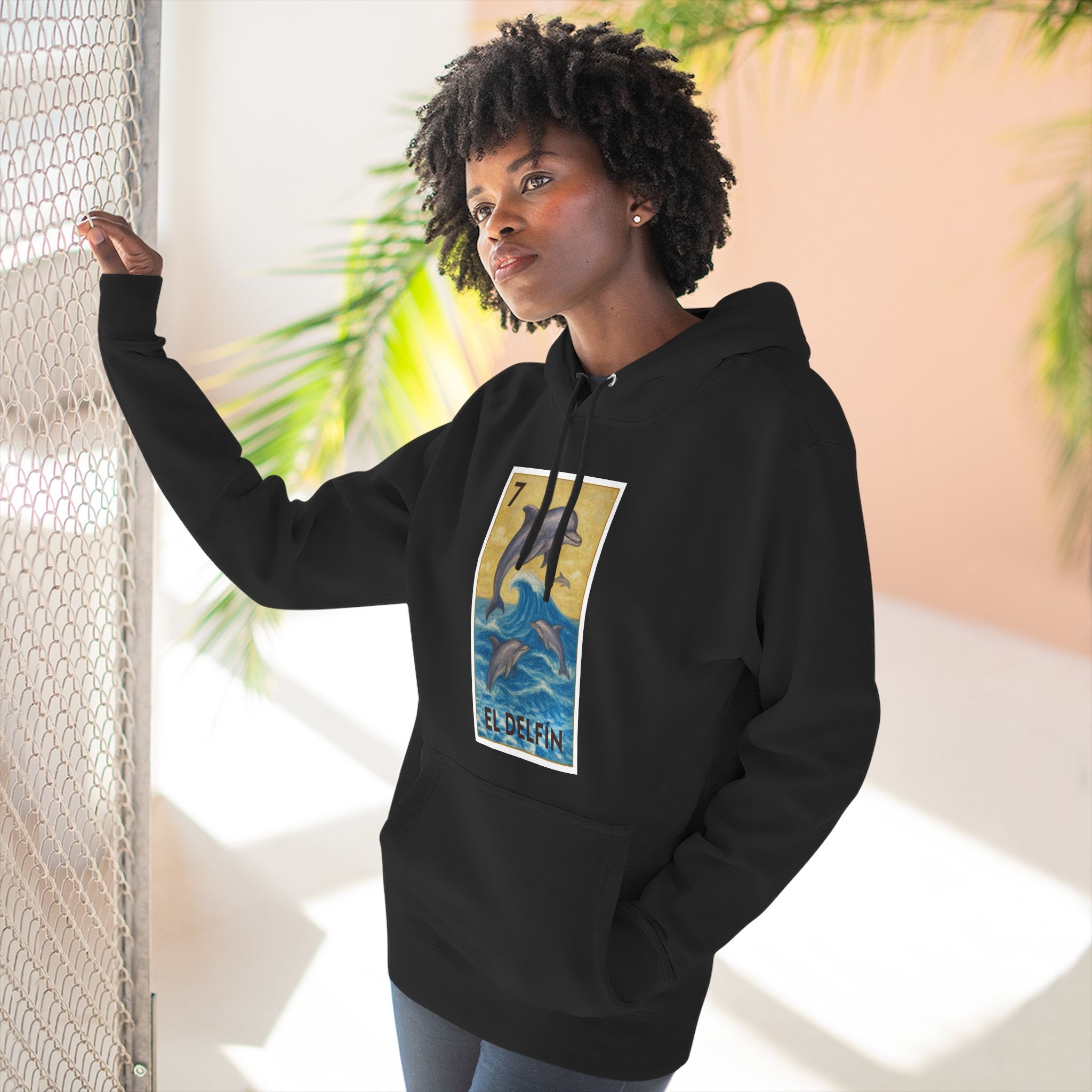 Dolphin Lotería Unisex - Pull-Over Cotton Blend Fleece Hoodie (El Delfín)