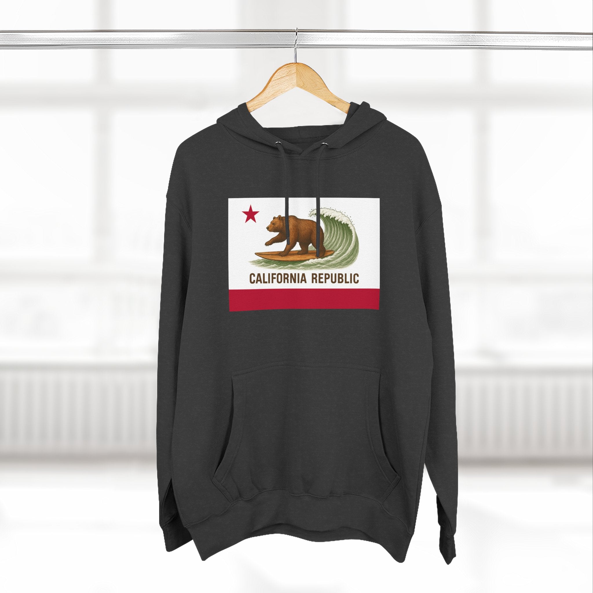 California Surfing Bear Flag Fleece Hoodie