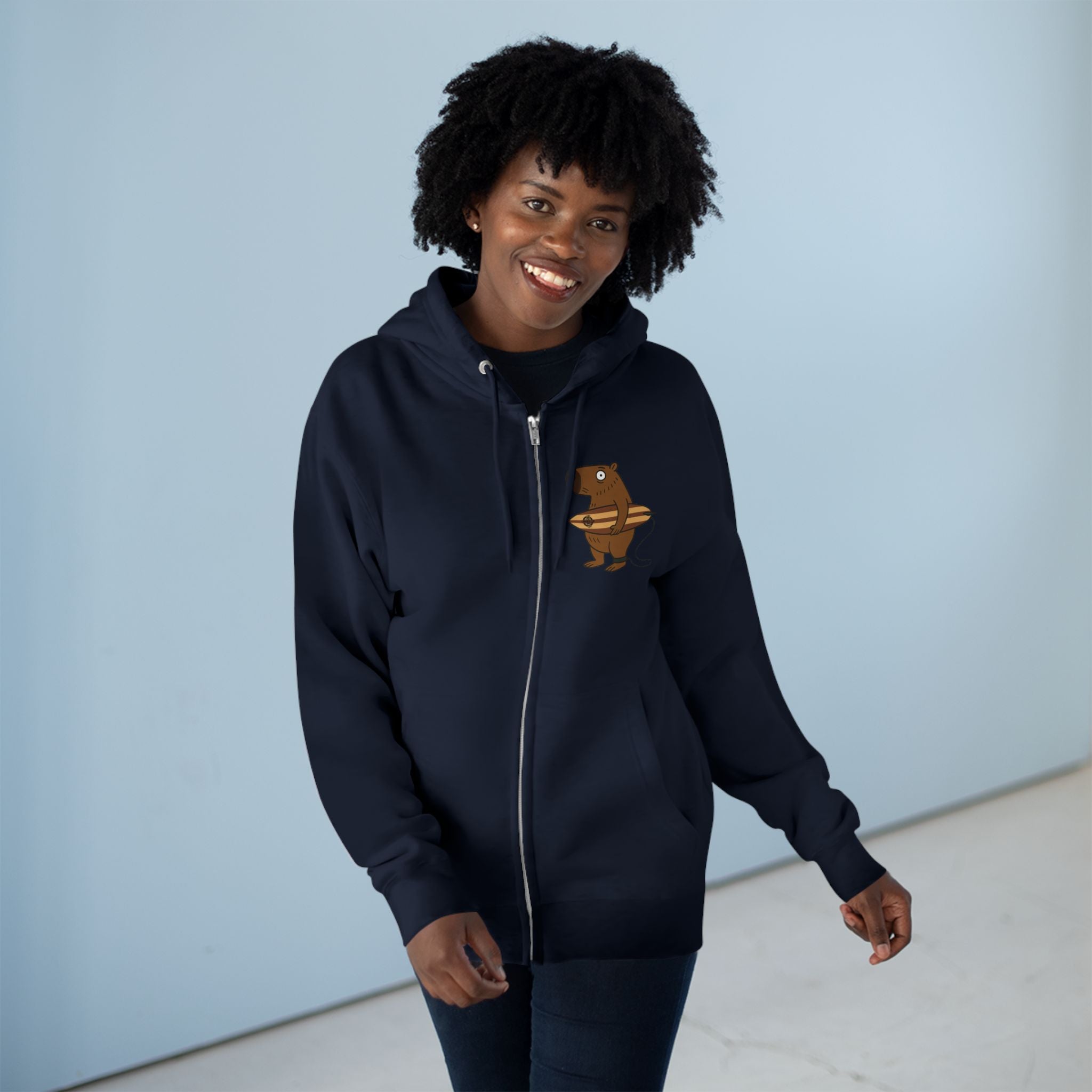 Capybara Surfer Zip Hoodie