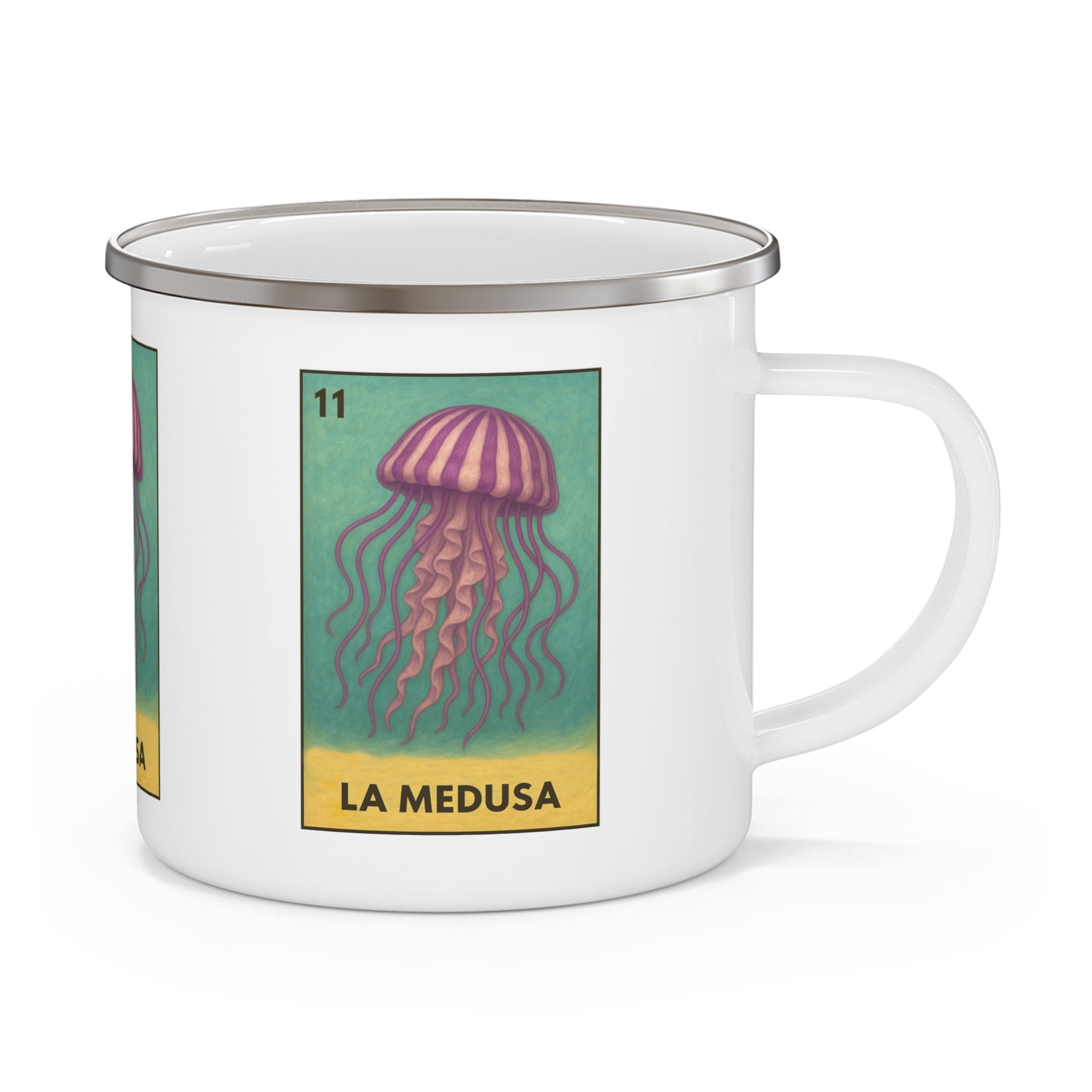 Sea Jelly Lotería Enamel Camping Mug (La Medusa) (12oz - small)