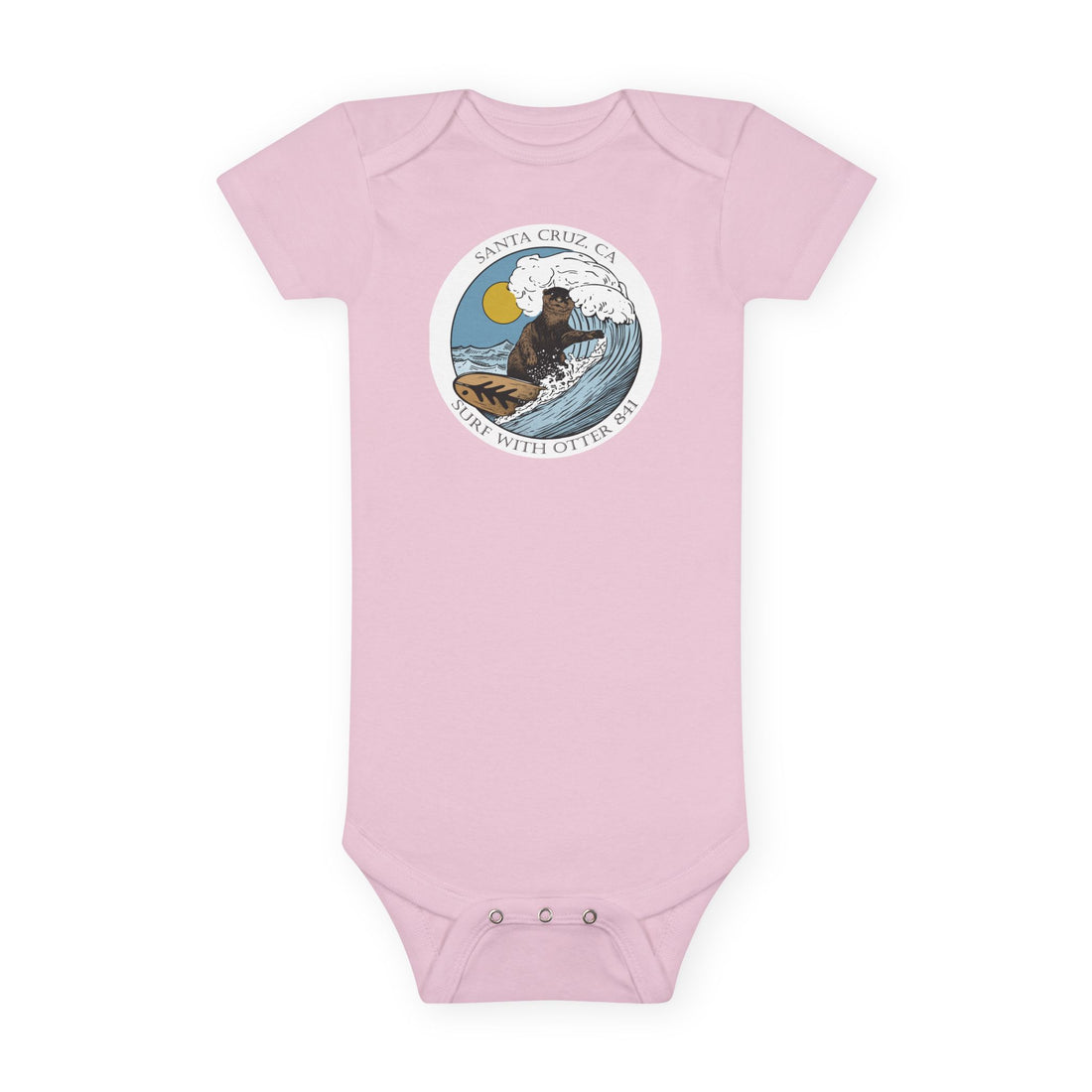 Surf with Otter 841 by Thiago Bianchini - Baby Short Sleeve 100% Cotton Onesie