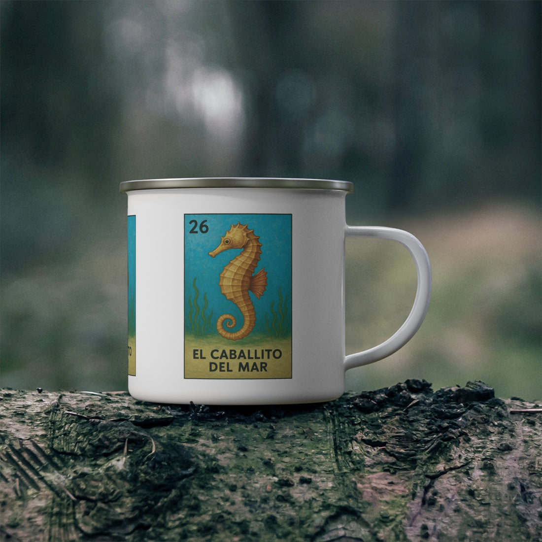 Seahorse Lotería Enamel Camping Mug (El Caballito del Mar) (12oz - small)