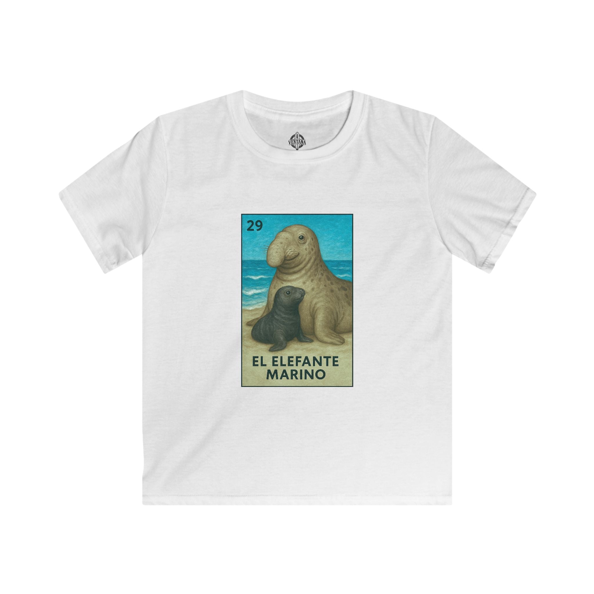 Elephant Seal Lotería Kids - Soft Style U.S. Cotton T-Shirt (El Elefante Marino)