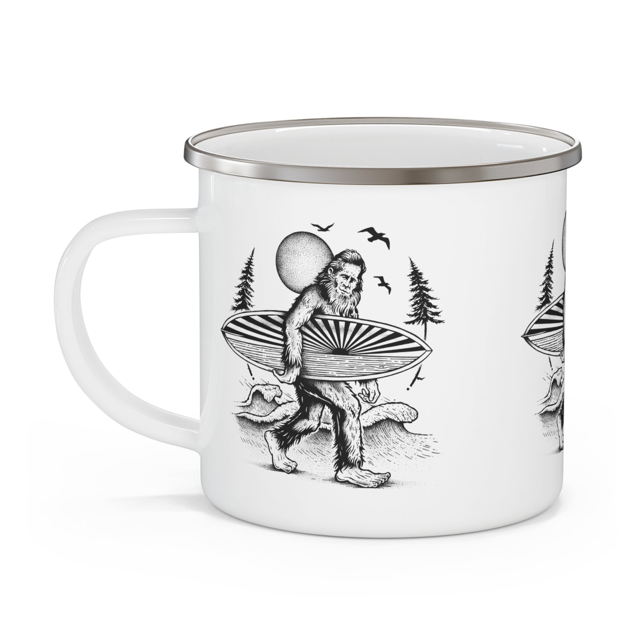 Ventana Surfsquatch by Thiago Bianchini Enamel Camping Mug (12oz - small)