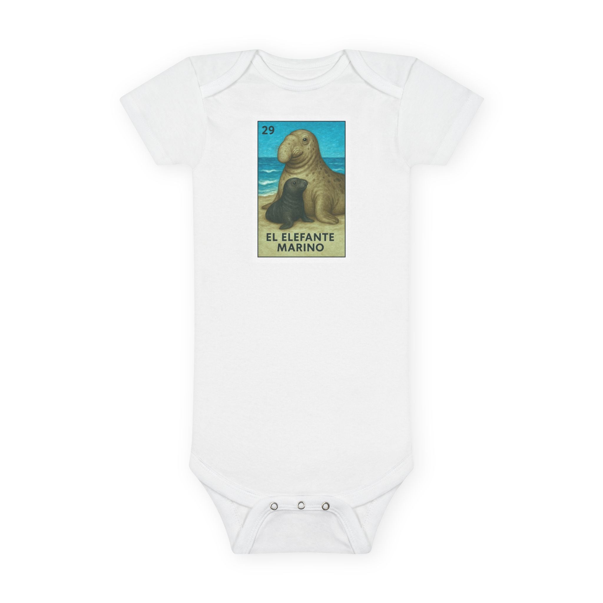 Elephant Seal Lotería baby cotton onesie image 3