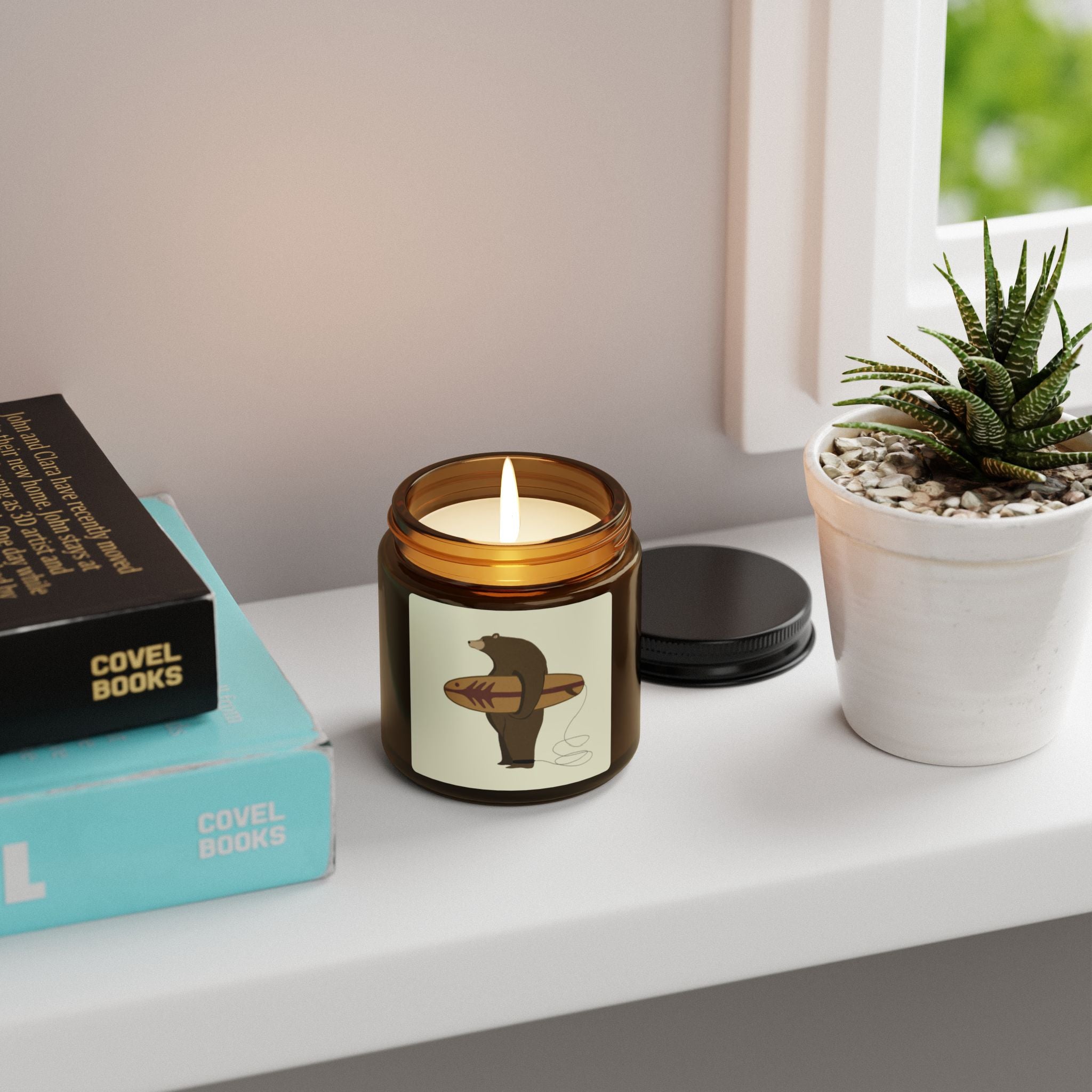 Surfing Grizzly Bear by Fabian Lavater - Scented Soy Candle