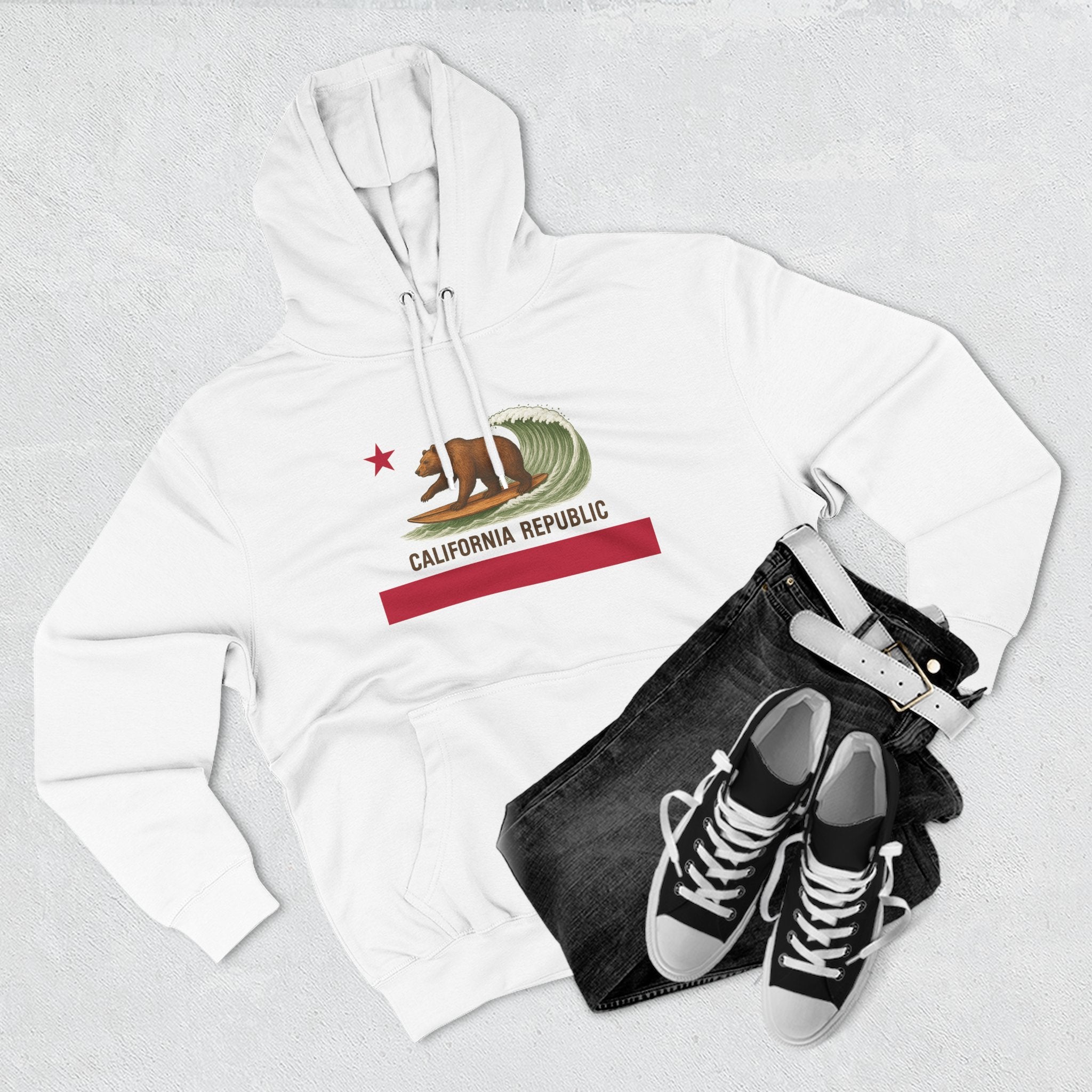 California Surfing Bear Flag fleece hoodie image 12