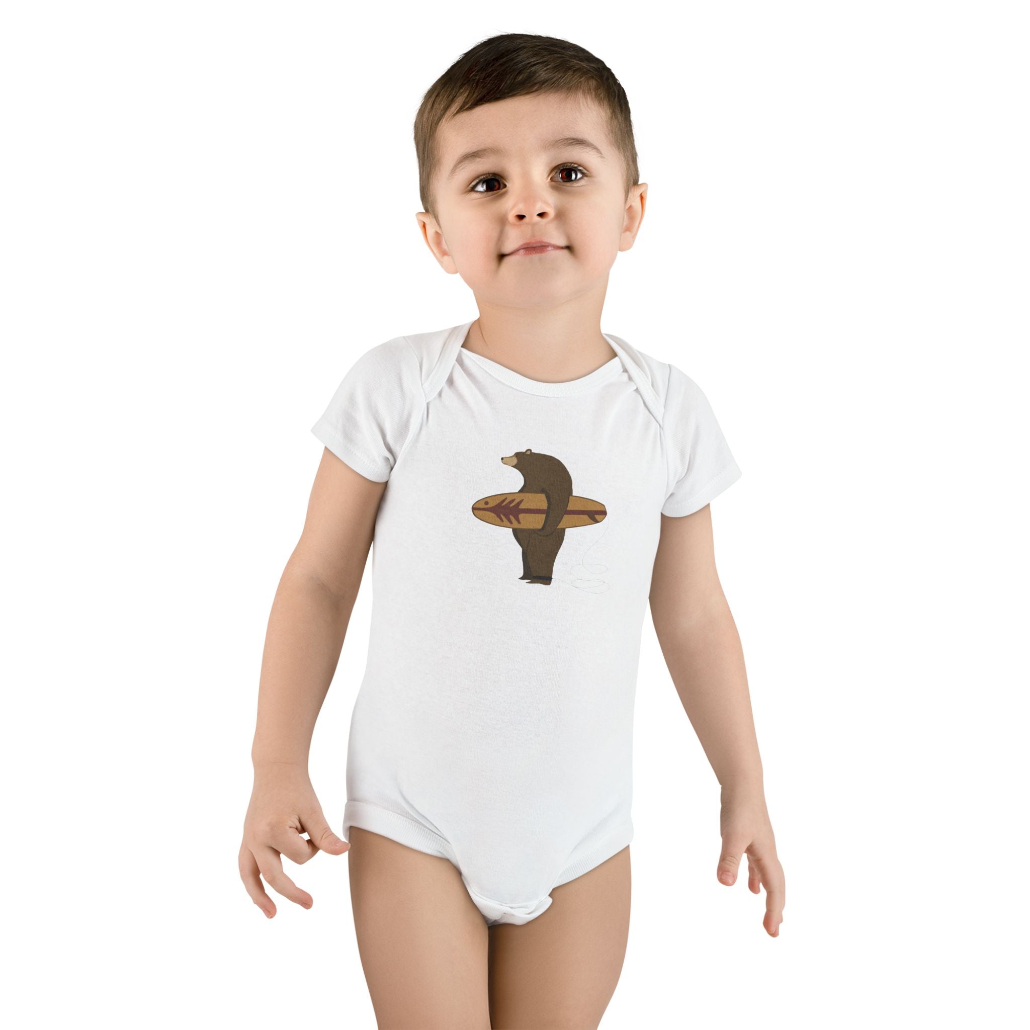 Surfing Grizzly Bear by Fabian Lavater baby cotton onesie image 6