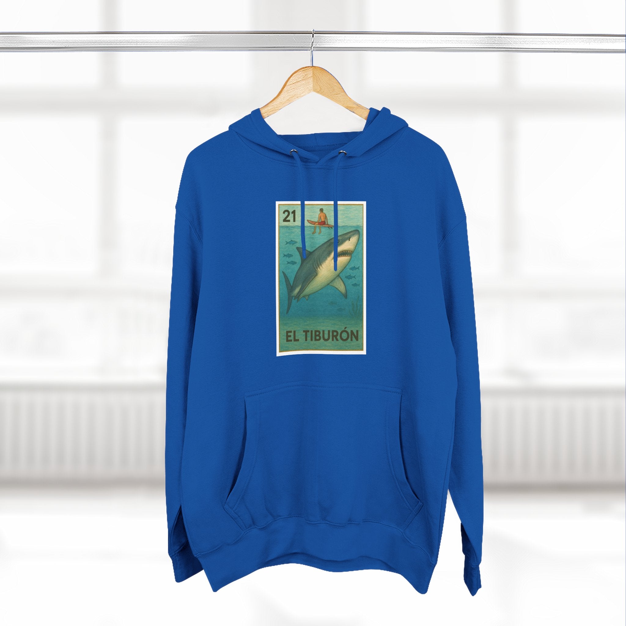 Shark Lotería Unisex - Pull-Over Cotton Blend Fleece Hoodie (El Tiburón)