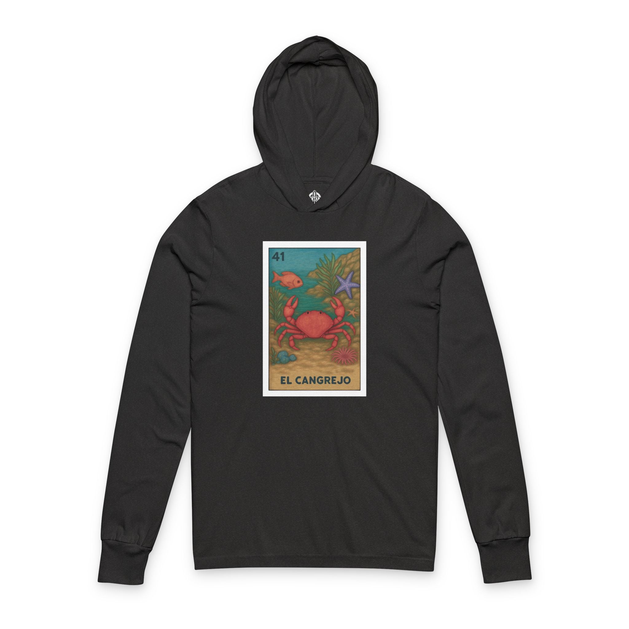 Crab Lotería cotton hooded long sleeve t-shirt image 5