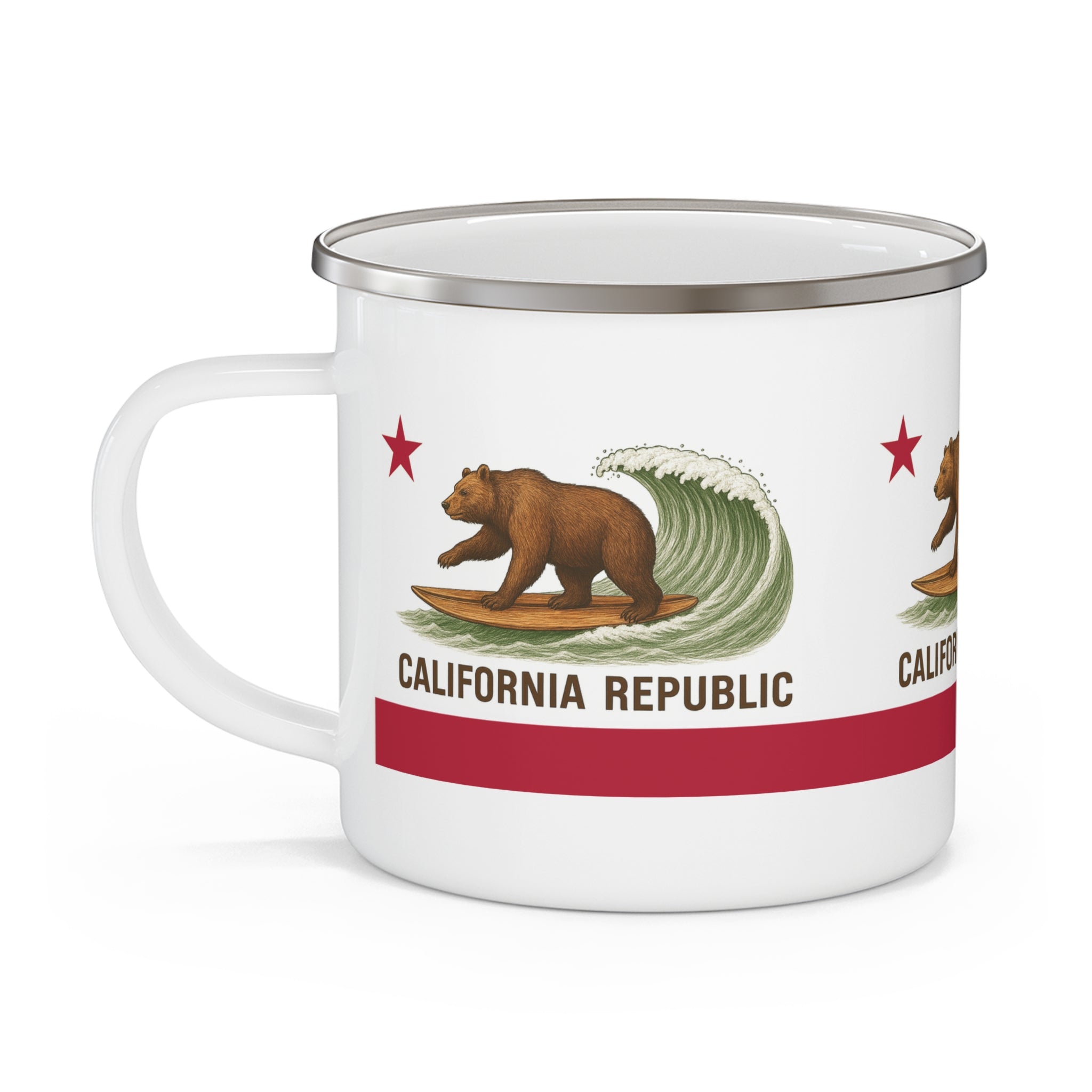 California Surfing Bear Flag Enamel Camping Mug (12oz - small)