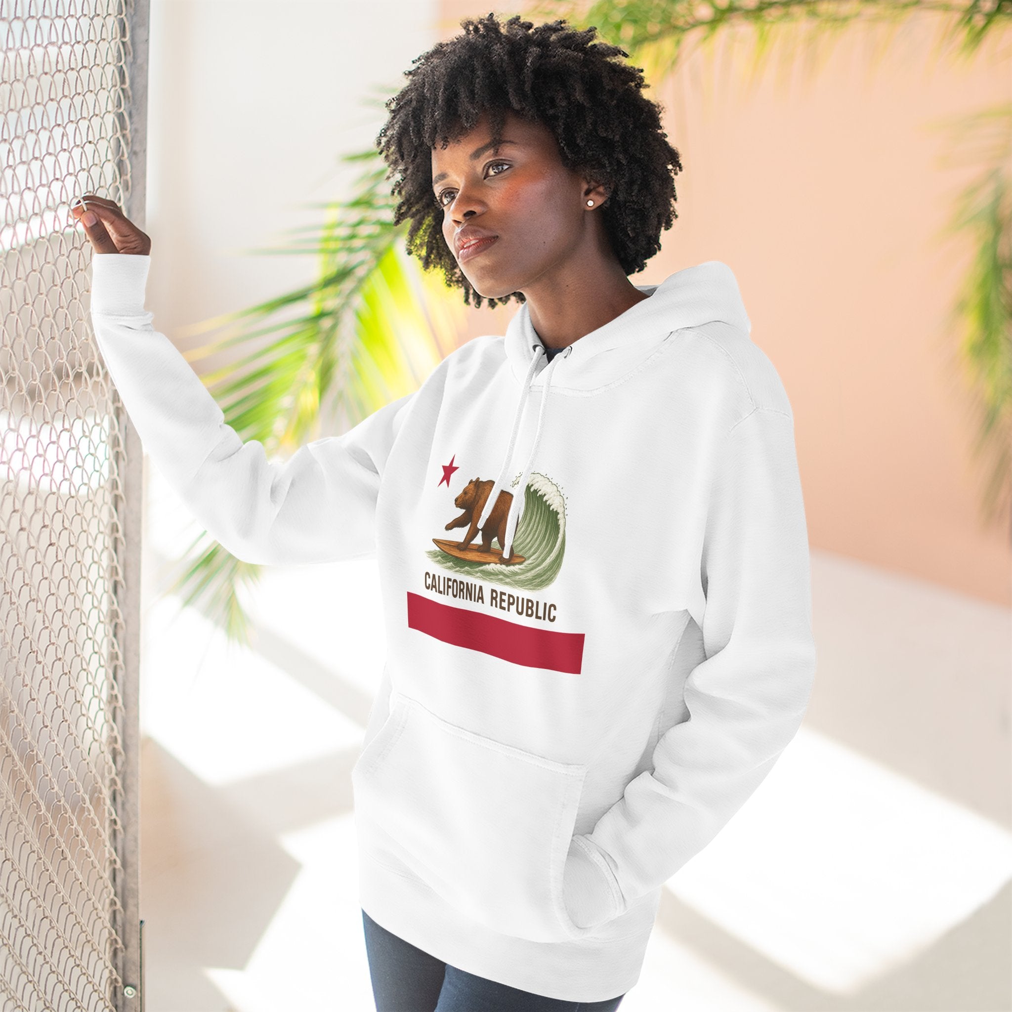 California Surfing Bear Flag fleece hoodie image 15