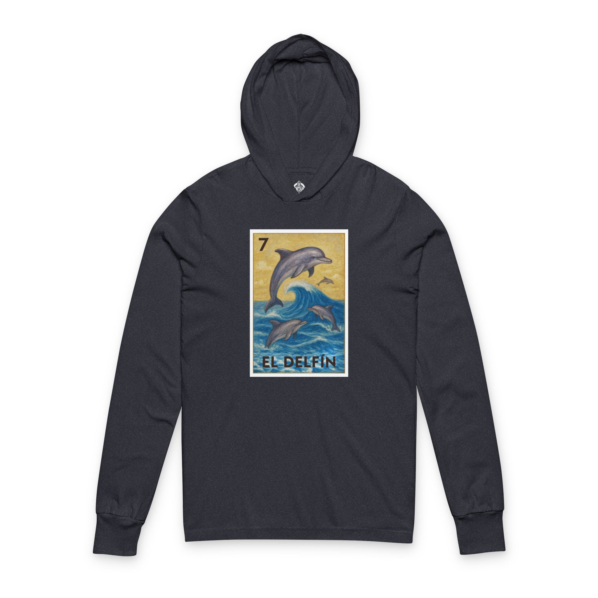 Dolphin Lotería cotton hooded long sleeve t-shirt image 1