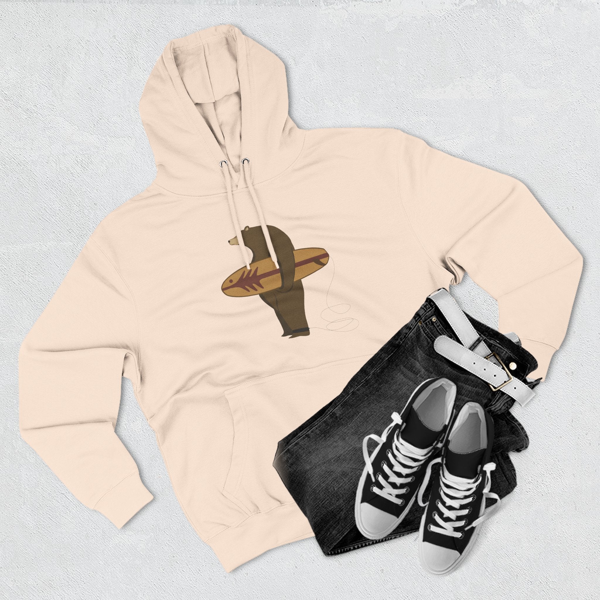 Surfing Grizzly Bear Fleece Hoodie by Fabian Lavater