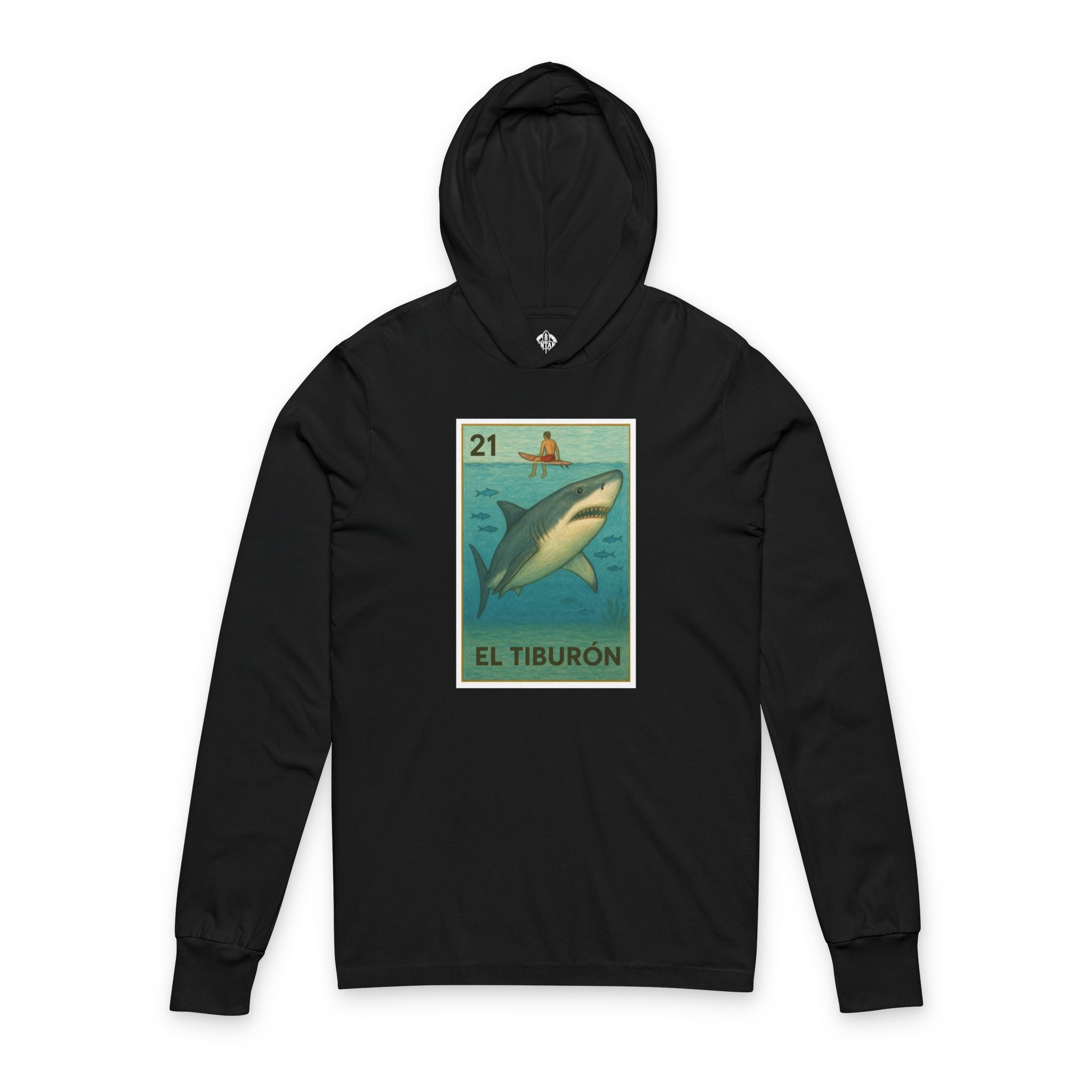 Shark Lotería cotton hooded long sleeve t-shirt image 3
