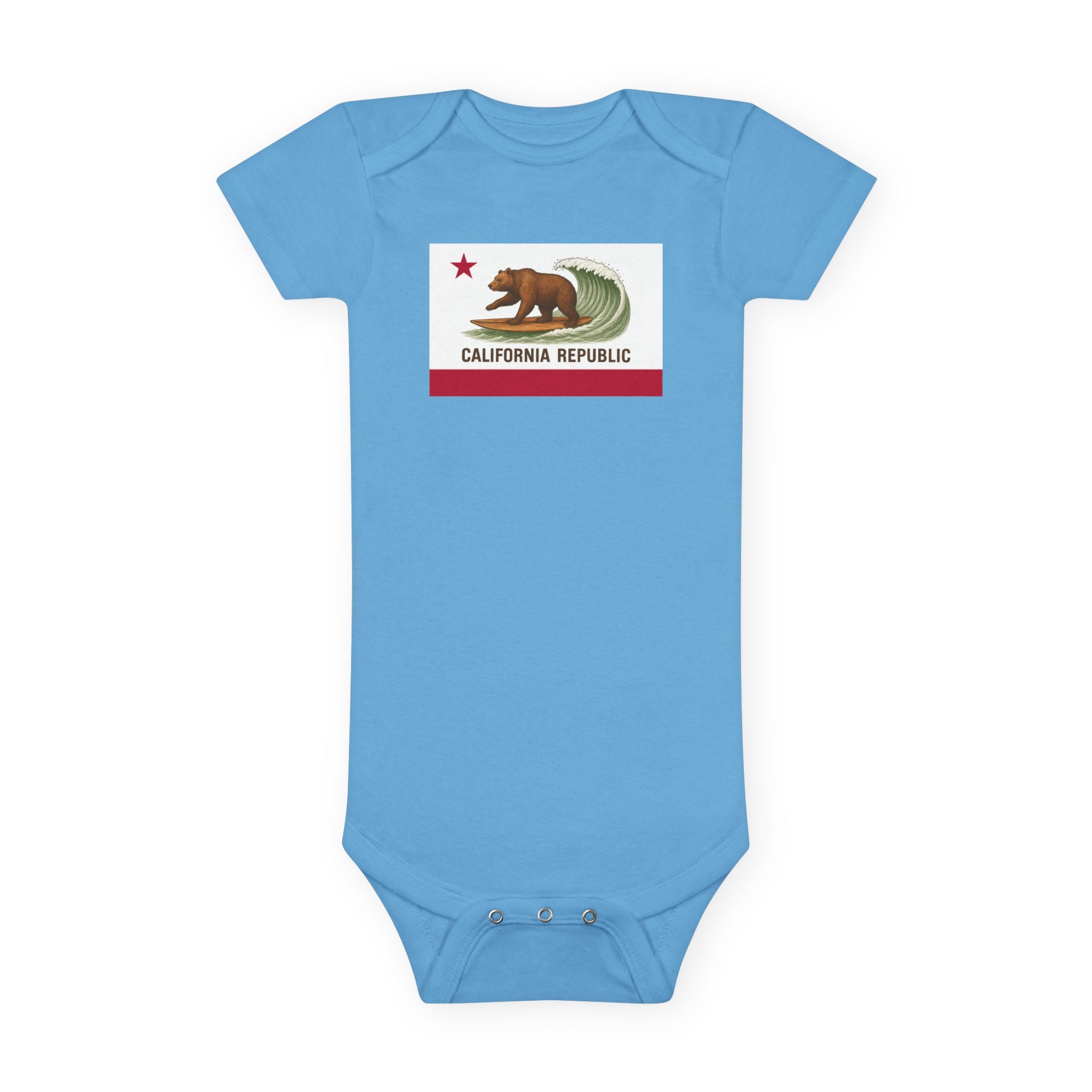 California Surfing Bear Flag - Baby Short Sleeve 100% Cotton Onesie